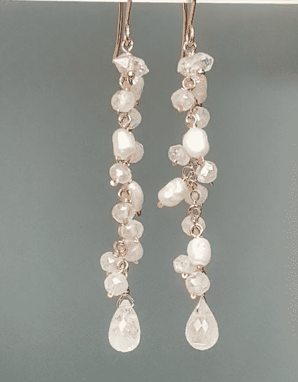 Rainbow Moonstone and Pearl Long Dangle Earrings - Rose Gold, Sterling Silver & Gold Filled Jewelry for Women | Elegant Boho Chic Accessories for Weddings, Parties & Special Occasions