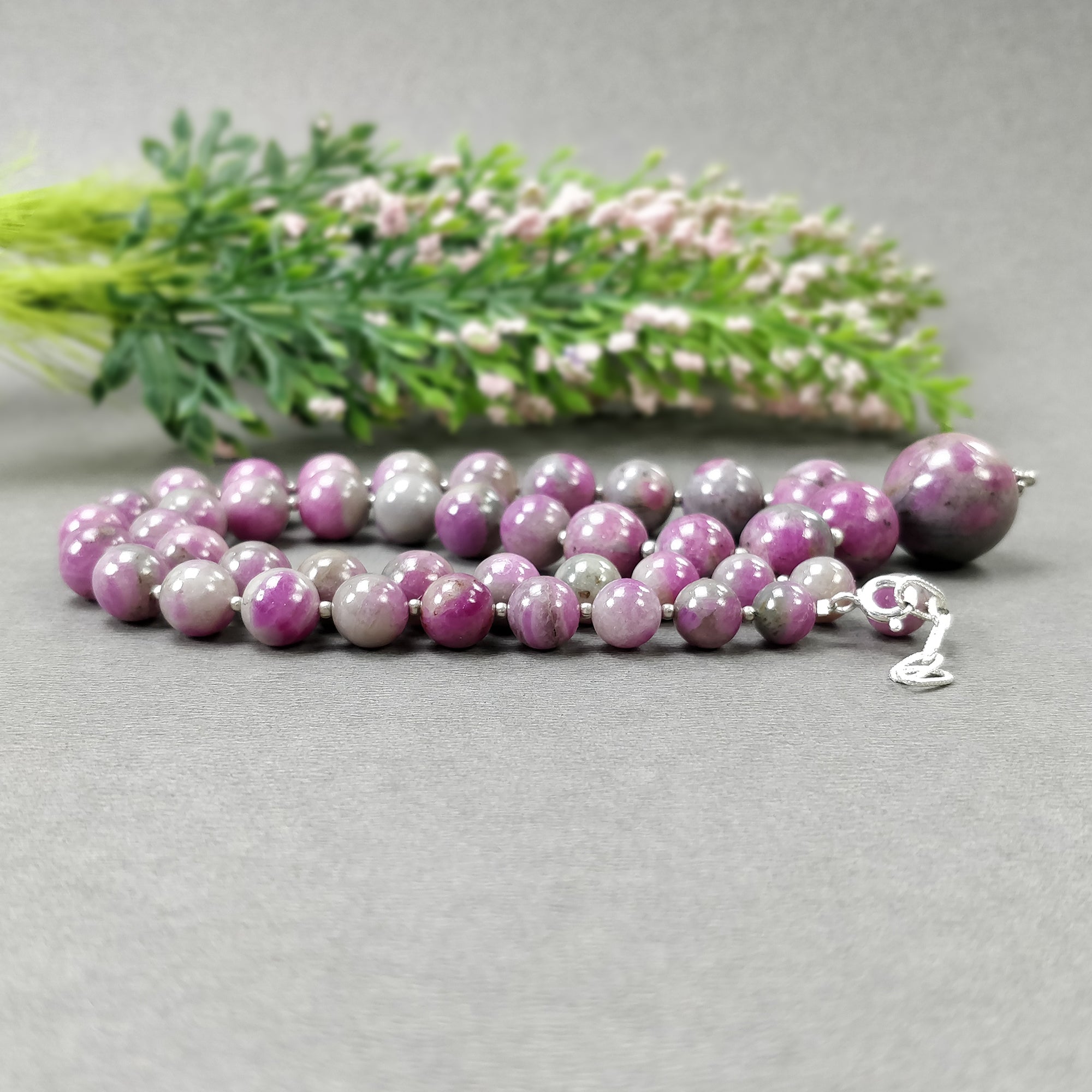 Natural Untreated Bi-Color Zoisite Ruby Gemstone Necklace - 334.15cts Genuine Ruby Balls with 925 Sterling Silver (7mm, 17mm, 18mm) | Elegant Jewelry for Women, Perfect Gift for Birthday, Anniversary & Special Occasions