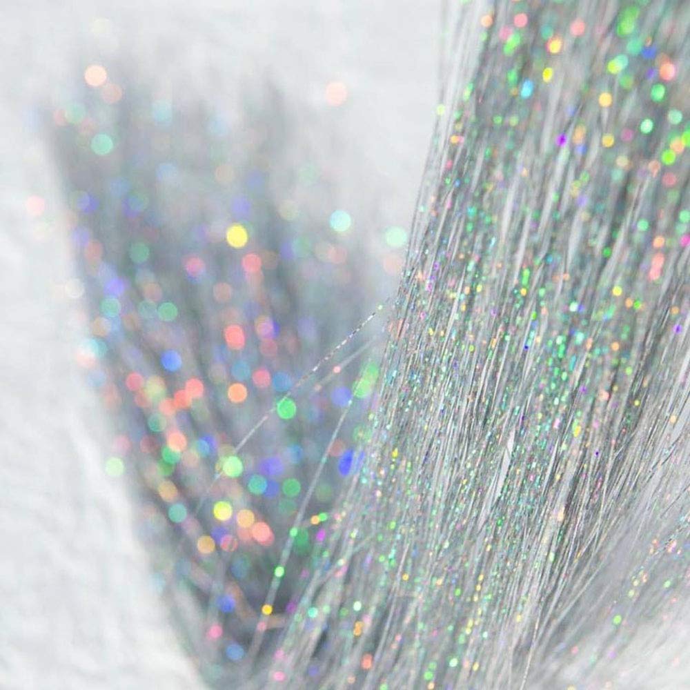 Hair Tinsel Extensions 250 Strands - Silver Glitter Hair Accessories for Women & Girls - Party & Festival Styling