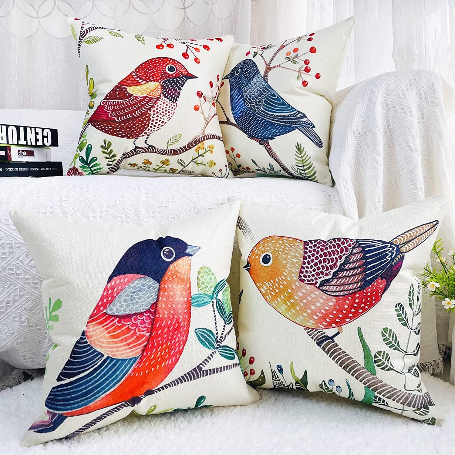 Waterproof Outdoor Pillow Covers 18x18 Inch - Set of 4 for Patio, Garden & Sofa Decor