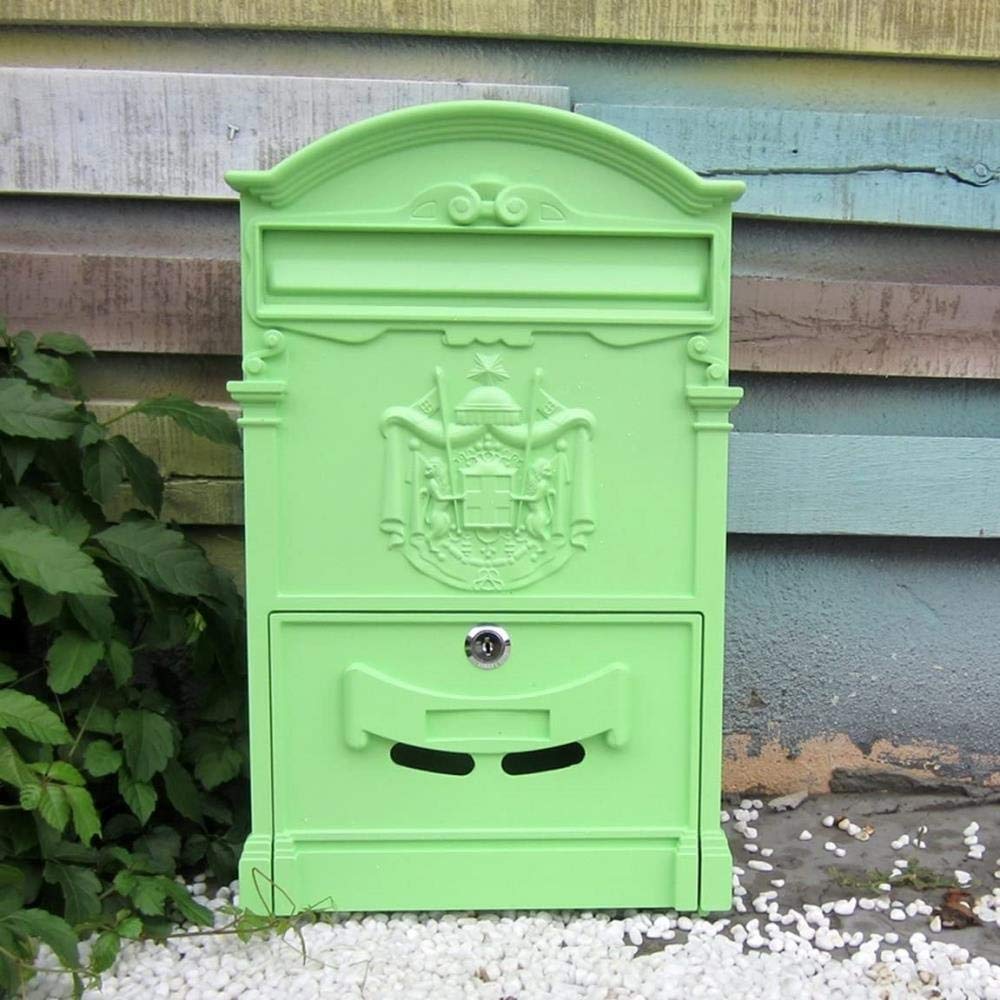 Waterproof Outdoor Mailbox with Newspaper Holder - Retro Wall Mount Garden Post Box in Green - Perfect for Home, Yard, and Farmhouse Decor