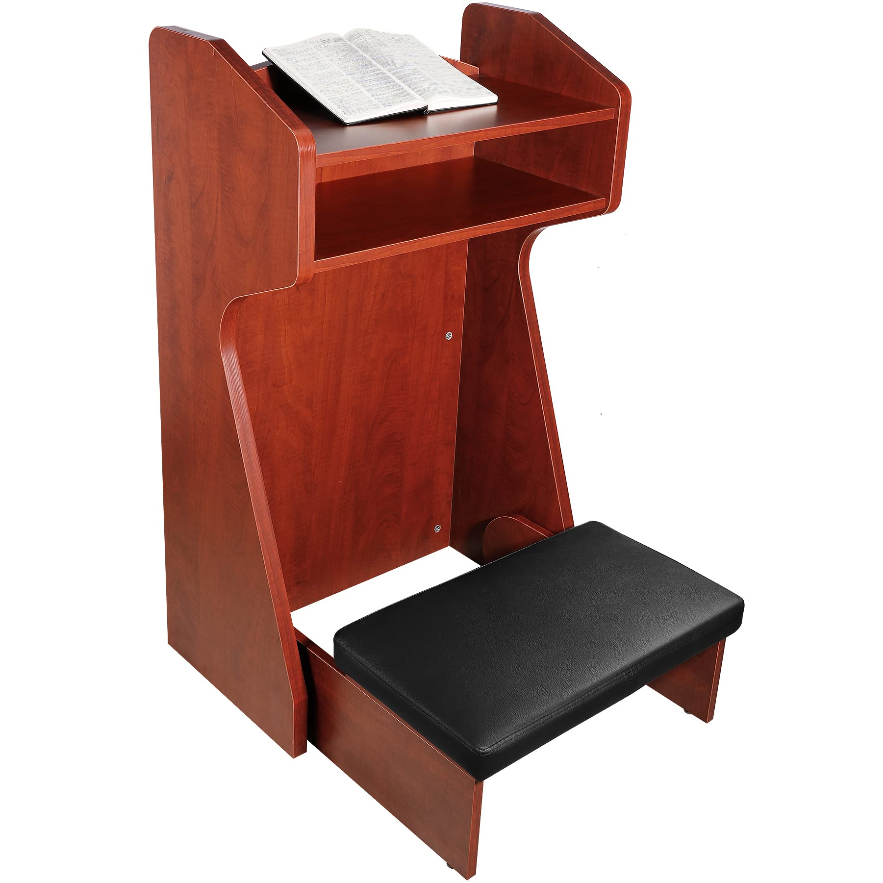 Wooden Church Prayer Bench with Padded Kneeler - Folding Stool & Shelf for Home Worship, Meditation & Prayer - Perfect for Churches, Chapels & Personal Devotion Spaces