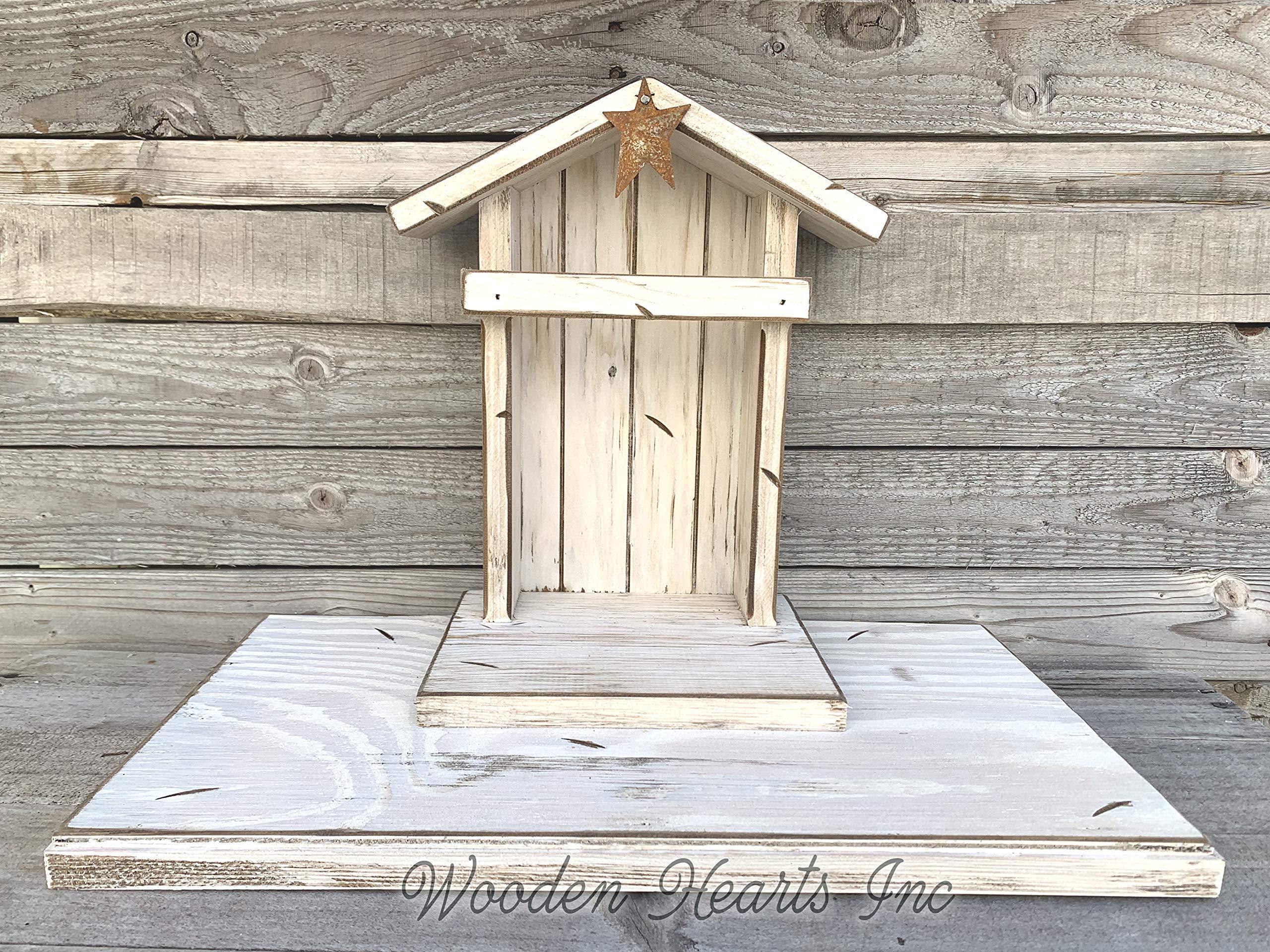 Custom Personalized Distressed Wood Nativity Stable for Willow Tree Figures - Handmade Manger Angel Stand in Green, Brown & White | USA Made | Perfect for Christmas Decorations & Holiday Displays