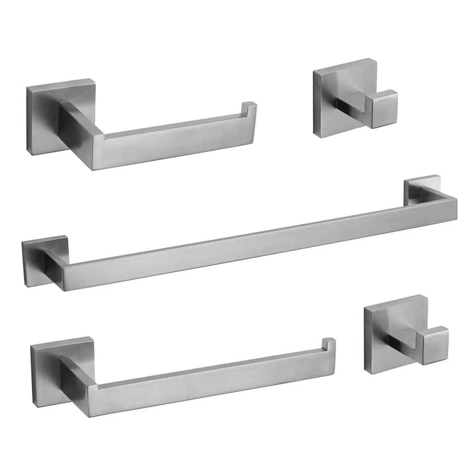 24-Inch Stainless Steel Brushed Nickel Bathroom Hardware Set - Towel Bar, 2 Hooks, Toilet Paper Holder & Hand Towel Holder (GTS3190N) | Modern Bathroom Accessories for Home, Hotel & Spa Decor