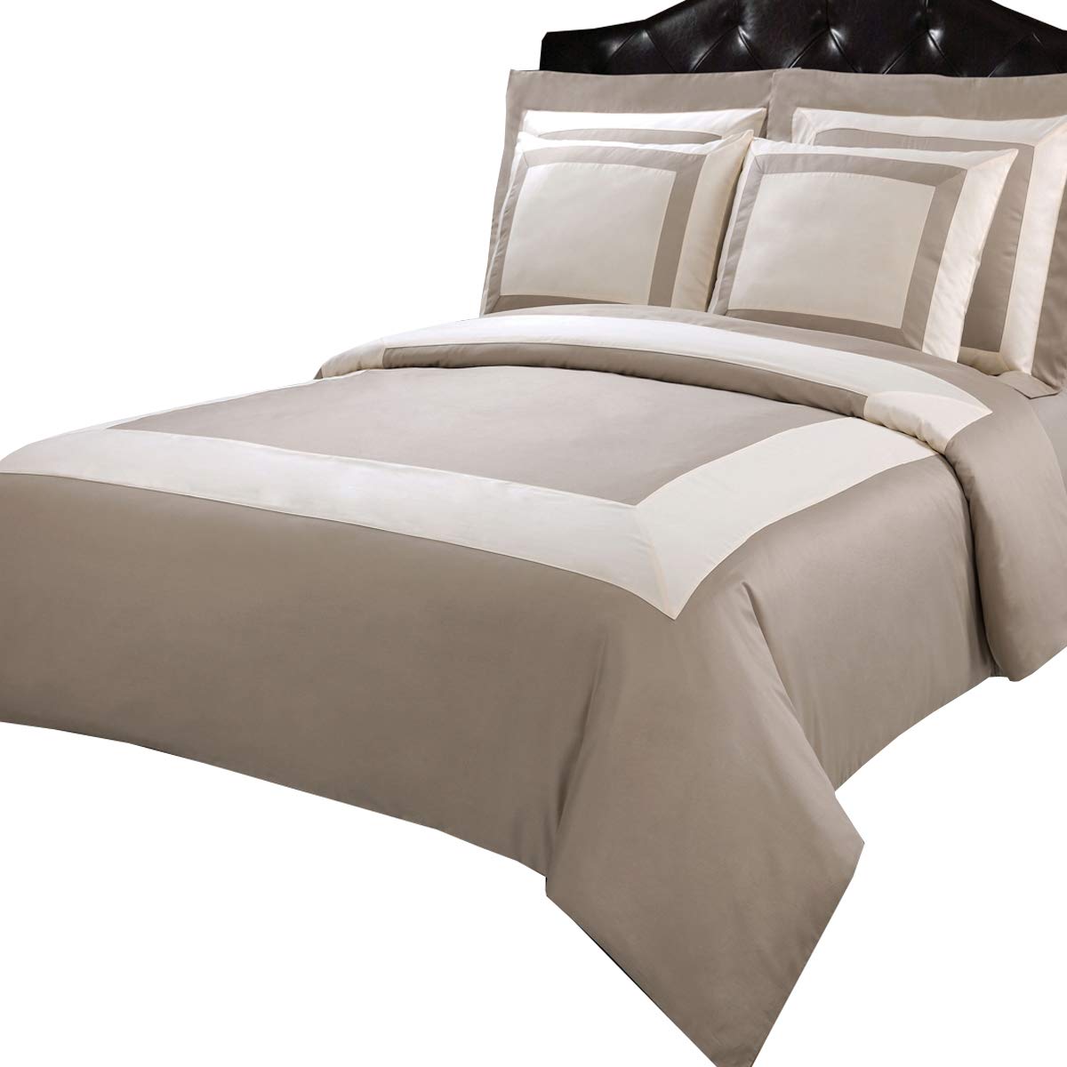 Sheetsnthings 7-Piece Beige & Ivory Twin Size Hotel Luxury Down Alternative Comforter Set - Duvet Cover, Sheet Set & Hypoallergenic Comforter for Cozy Bedroom & Guest Room Decor