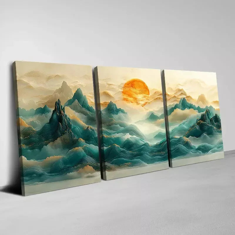 3-Piece Abstract Misty Mountains Wall Art Set - Framed Canvas Prints 40x60cm (16x24in) - High Quality Australian-Made Landscape Paintings for Living Room, Bedroom & Office Decor - Ready to Hang