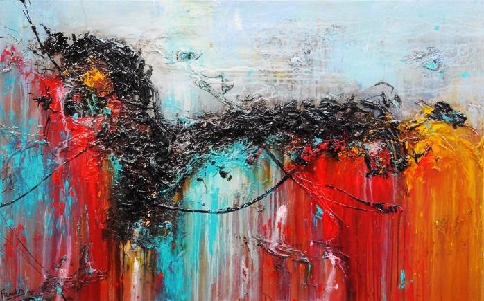 160cm x 100cm Teal Red Abstract Canvas Painting - Modern Wall Art for Living Room, Bedroom & Office Decor | Cobalt Dash Collection