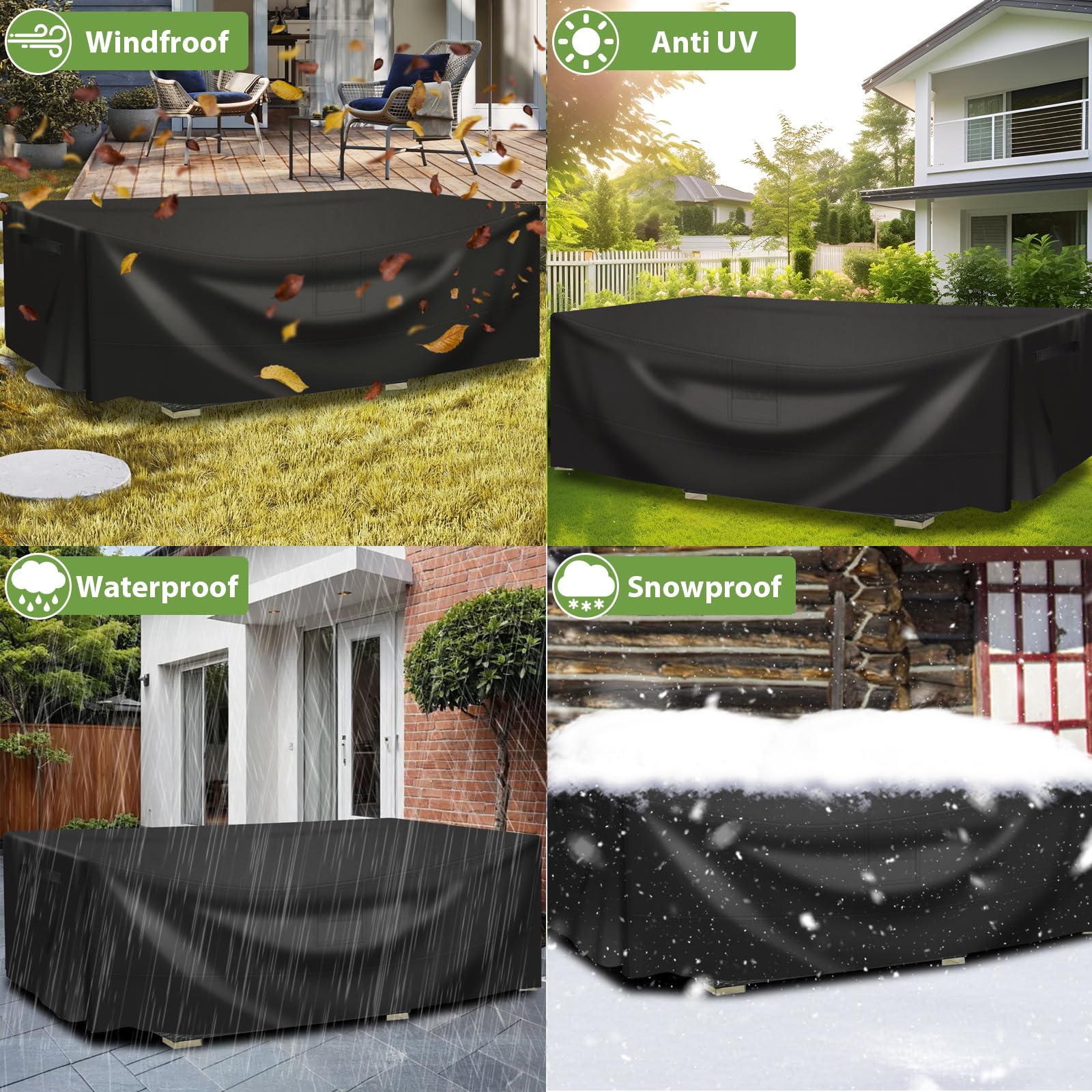 Waterproof Outdoor Patio Furniture Covers for Sectional Sofa Sets, Table & Chair Sets - Heavy Duty Black Rectangular Cover (90