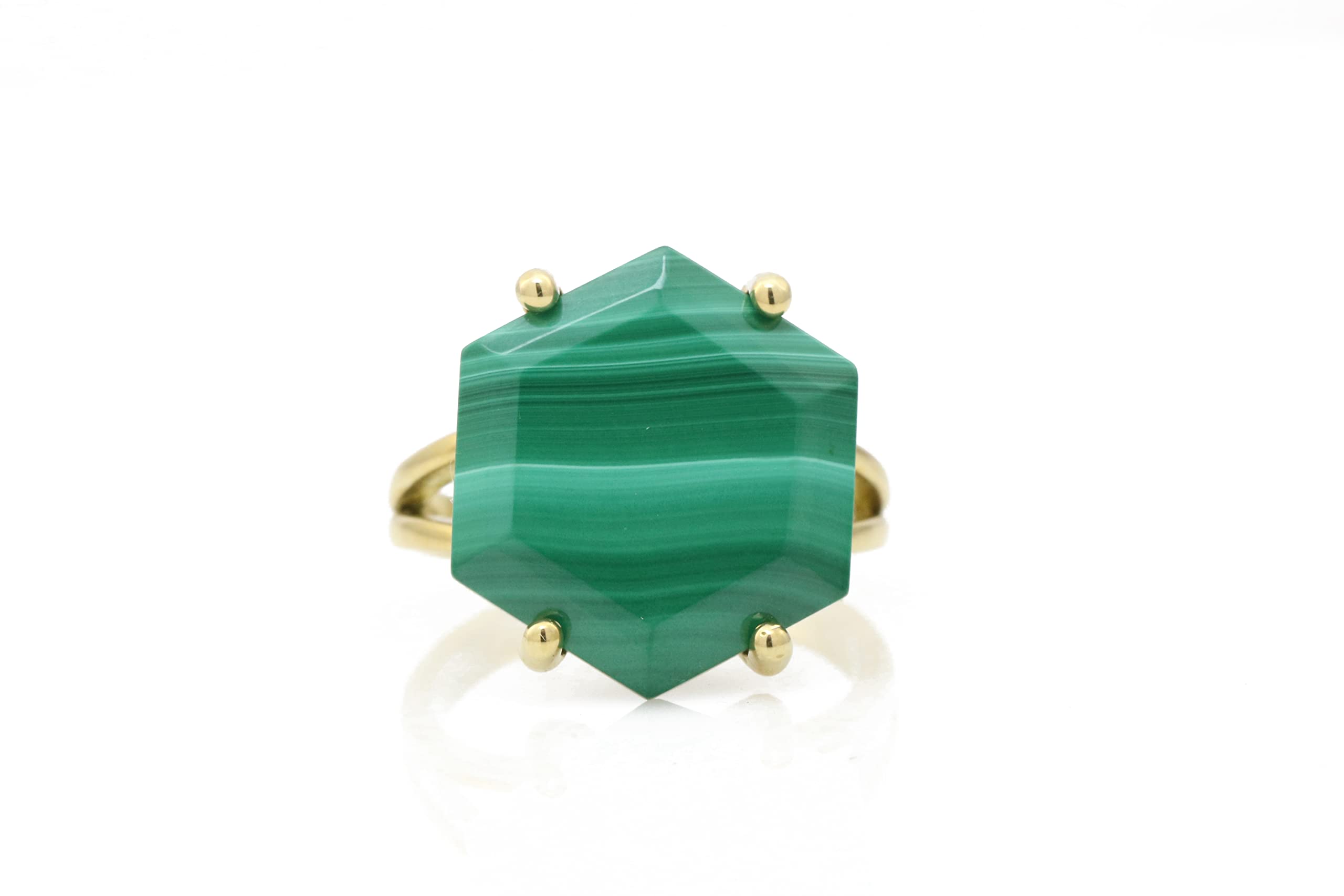 Hexagon Malachite Ring for Women - Handcrafted Gold Statement & Engagement Ring - Unique Gemstone Jewelry Gift with Gift Box | Perfect for Weddings, Anniversaries & Special Occasions