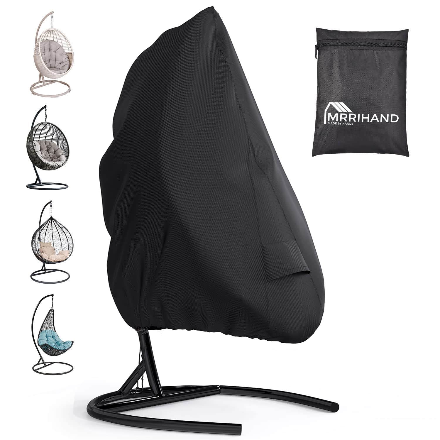 Waterproof Outdoor Patio Swing Chair Cover - Mrrihand Windproof Egg Chair Cover with Zipper & Drawstring for Garden Furniture (74.8”H X 45.3”W, Black) - Perfect for Backyard, Porch, and Poolside Protection