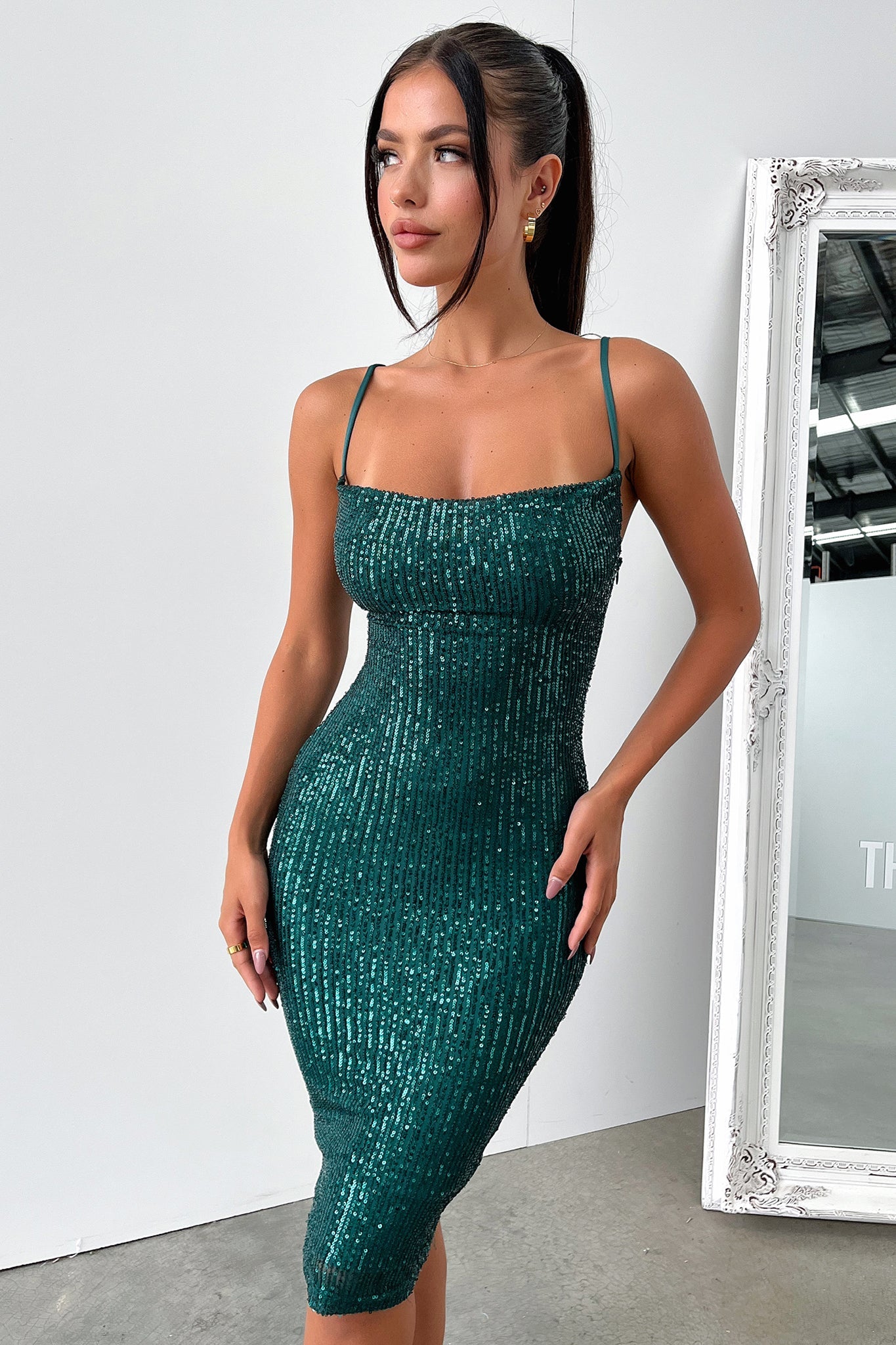 Brylee Midi Dress - Emerald Sequin Party Dress for Women | Elegant Evening Gown for Cocktail Parties, Weddings & Special Occasions