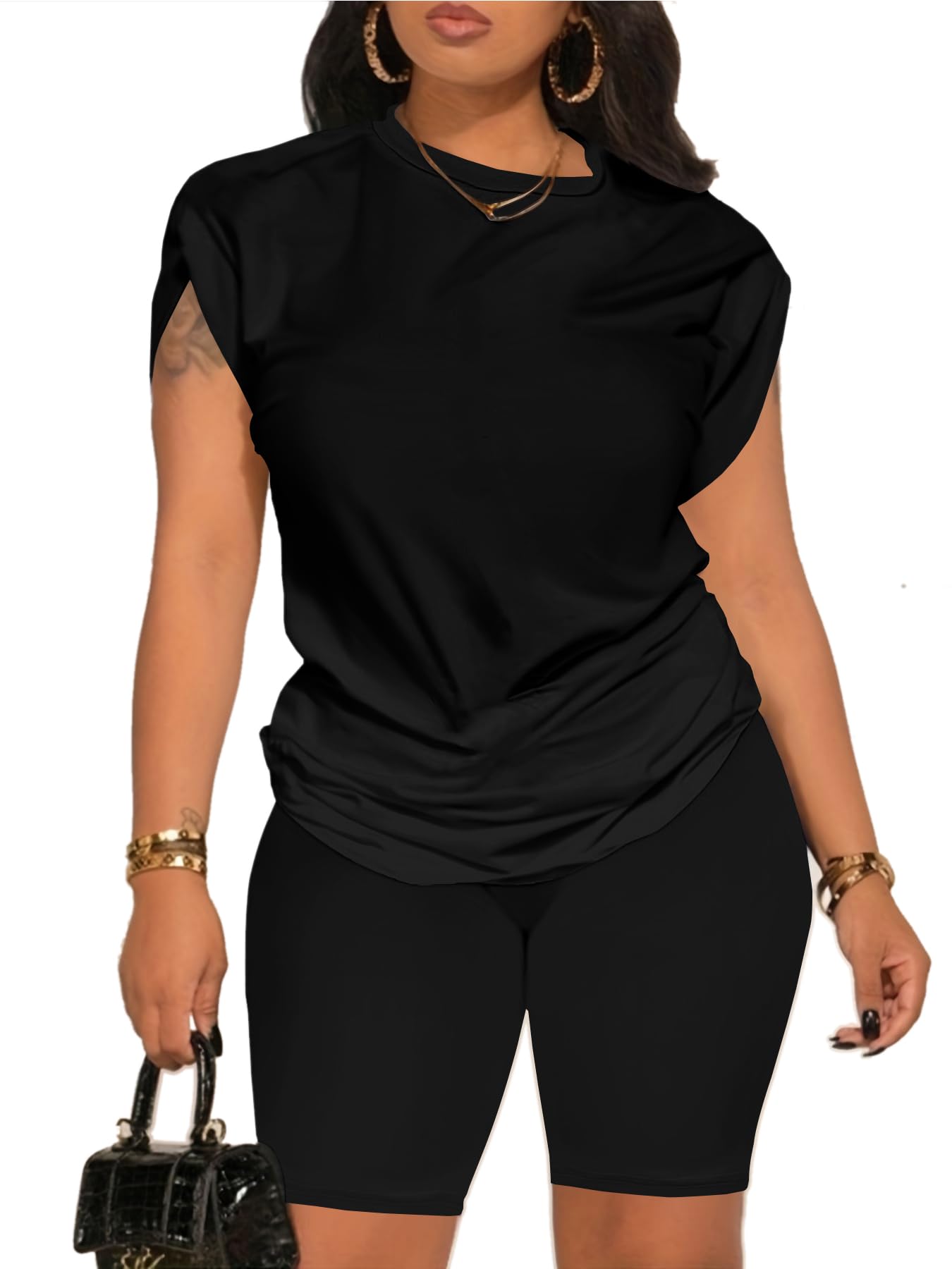 PINSV Women's 2-Piece Workout Outfit - Summer Biker Shorts & Jogger Set | Yoga, Gym & Lounge Wear | Perfect for Running, Fitness & Casual Street Style