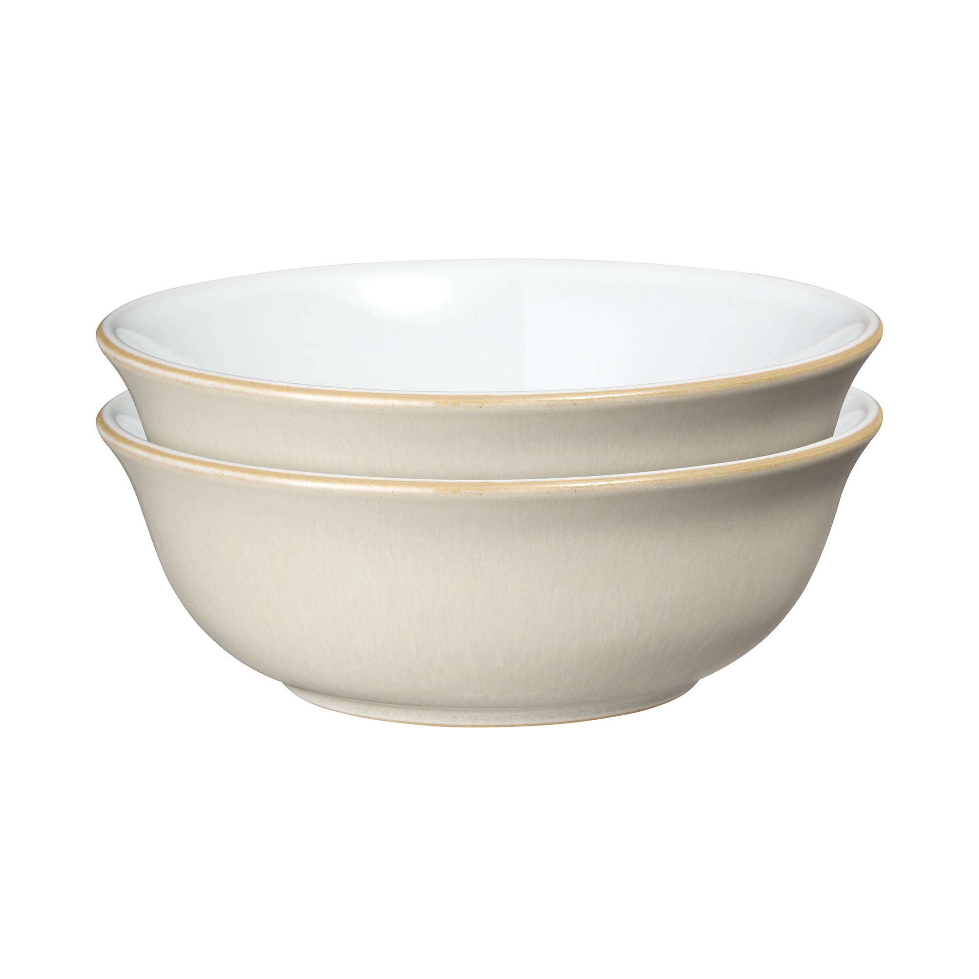 Denby Linen Cream White Ceramic Cereal Bowls Set of 2 - Microwave & Dishwasher Safe Stoneware - Natural Tone Tableware for Soup, Salad & Breakfast - Perfect for Home Dining & Kitchen Decor