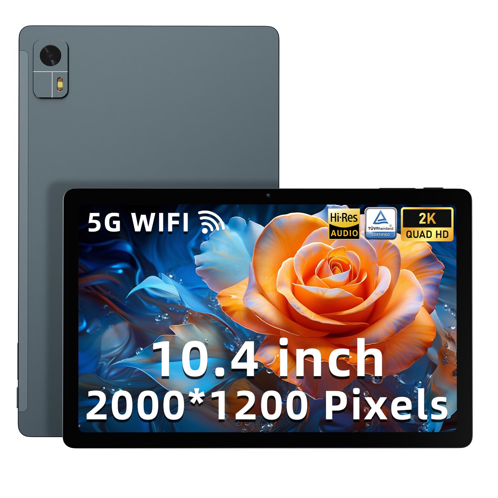Semeakoko 10.4 Inch Android Tablet - Octa-Core Processor, 16GB RAM + 128GB ROM (Expandable to 1TB), 2K FHD Display, 4 Speakers, WiFi, Bluetooth 5.0, GPS, 13MP+5MP Dual Camera, 10000mAh Battery - Perfect for Work, Study, and Entertainment