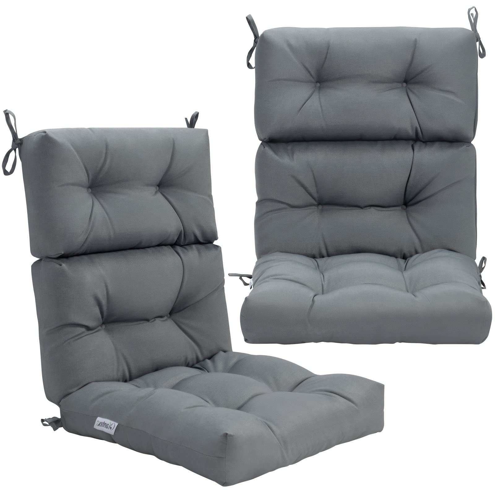 **Tangkula High Back Patio Chair Cushion Set of 2 – Tufted Non-Slip Outdoor Seat Cushions with Ties for Rocker, Glider & Wicker Furniture – Water-Resistant Grey Cushions for Indoor & Outdoor Use (Perfect for Porch, Deck, Garden & Poolside Relaxation)**