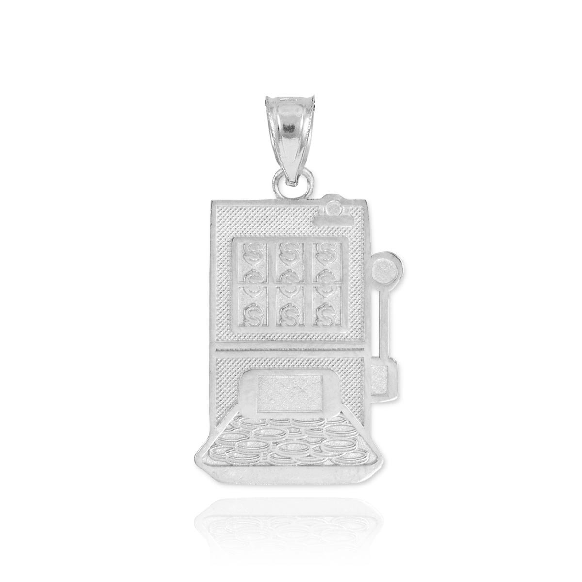 10k White Gold Casino Slot Machine Charm Pendant - Lucky Gambling Jewelry for Casino Nights & Gifts