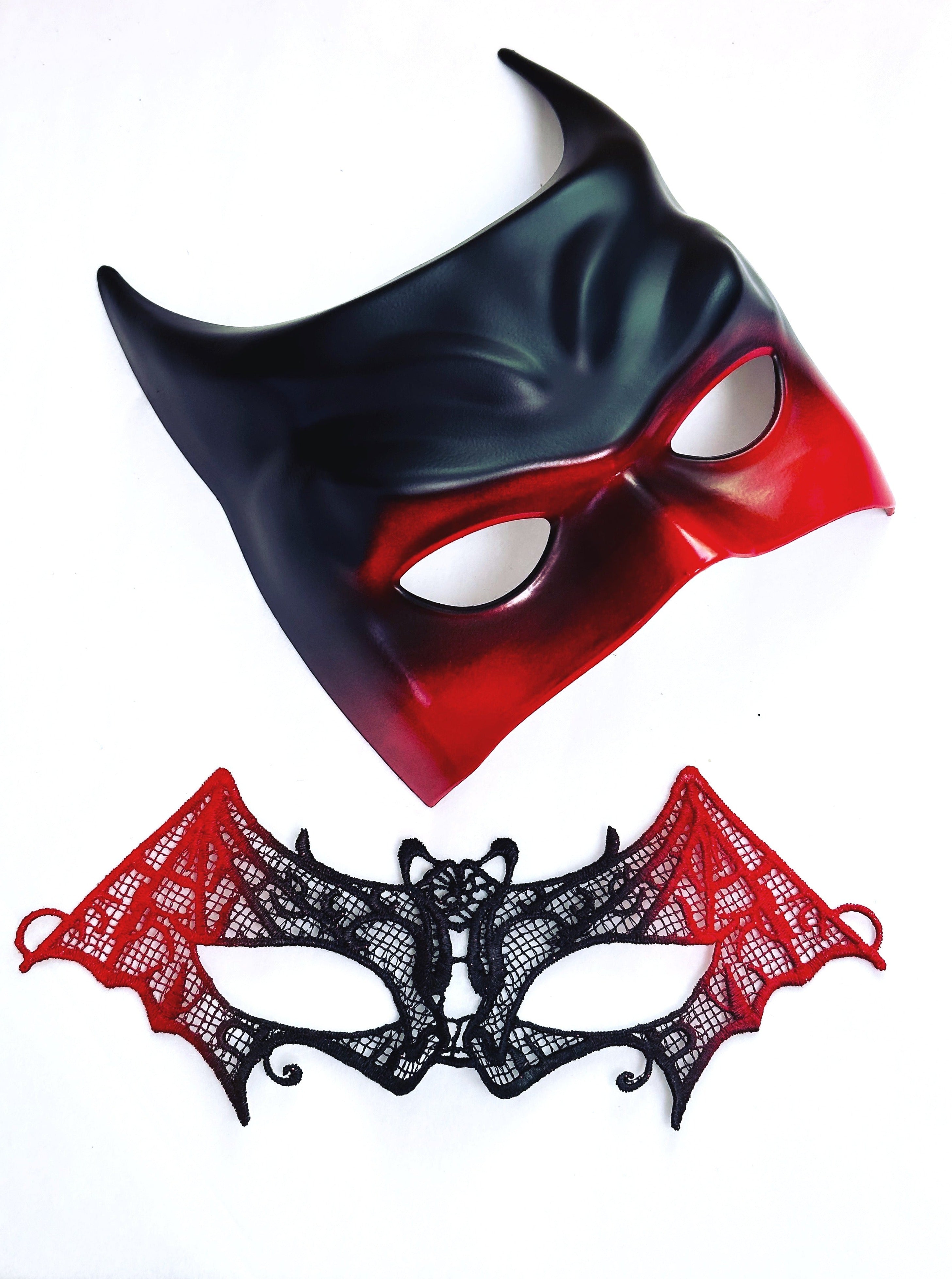 Bat Couple Halloween Masks - Red & Black for Costume Parties, Cosplay, and Spooky Fun
