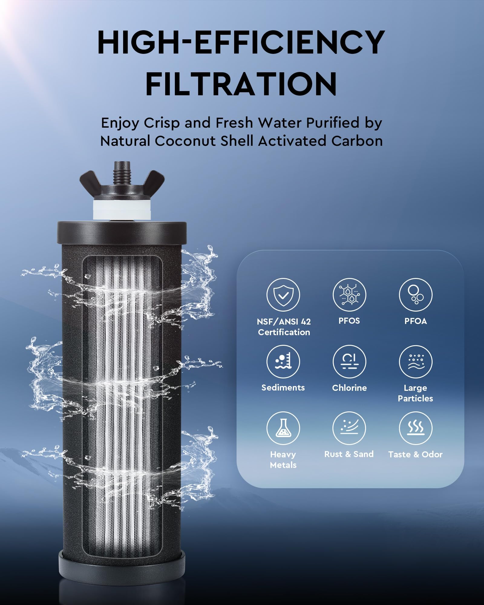 CO-Z Gravity Fed Water Filter System - 2.25 Gallon Stainless Steel Countertop Water Purifier with 2 Carbon Filters, NSF/ANSI 42 Certified for Clean Drinking Water | Perfect for Camping, Emergency Preparedness & Off-Grid Living