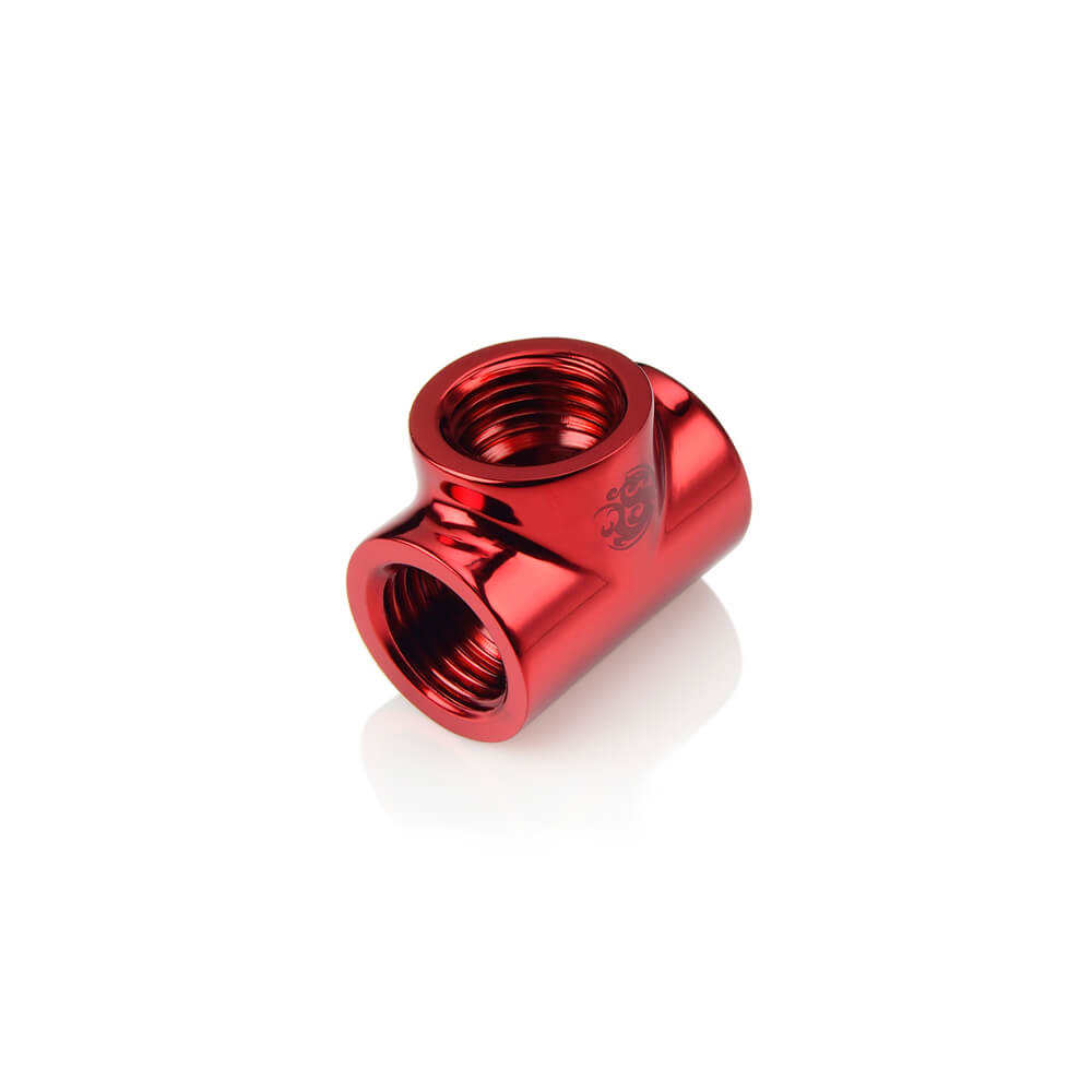 Bitspower T Block with Triple Fitting - Deep Blood Red G1/4
