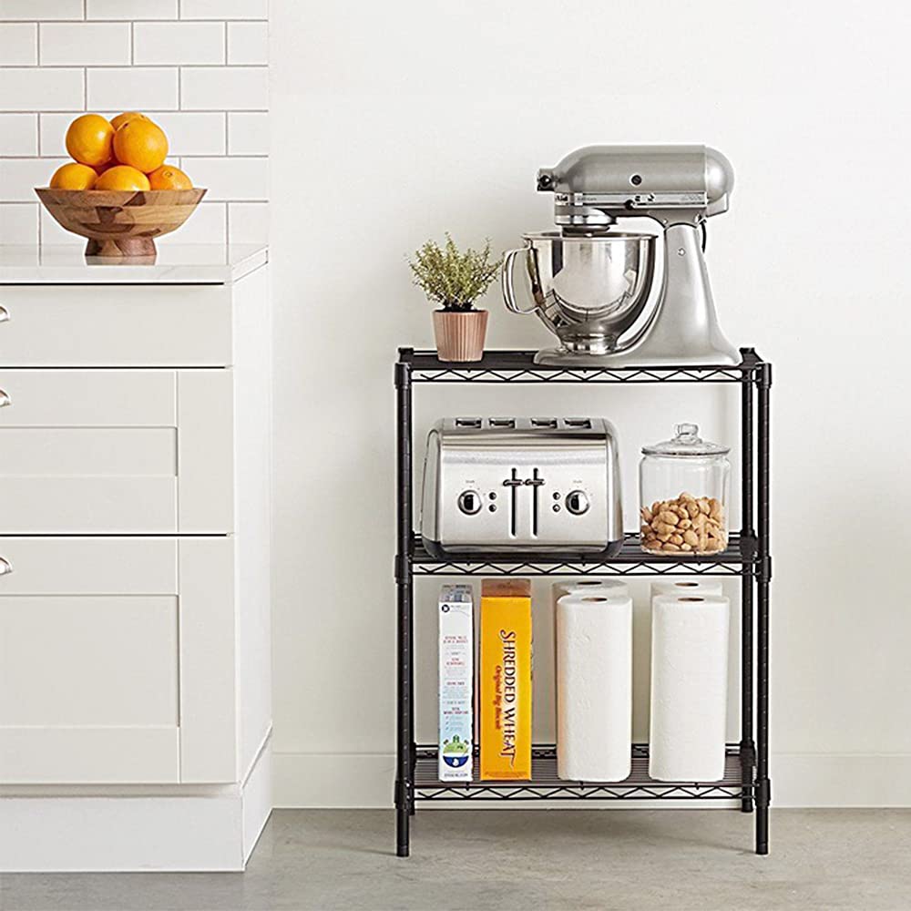 3-Tier Adjustable Metal Wire Shelving Unit - NSF Certified with Leveling Feet - Sturdy Standing Storage Shelf for Laundry Room, Bathroom, Kitchen, Pantry & Closet Organization (14