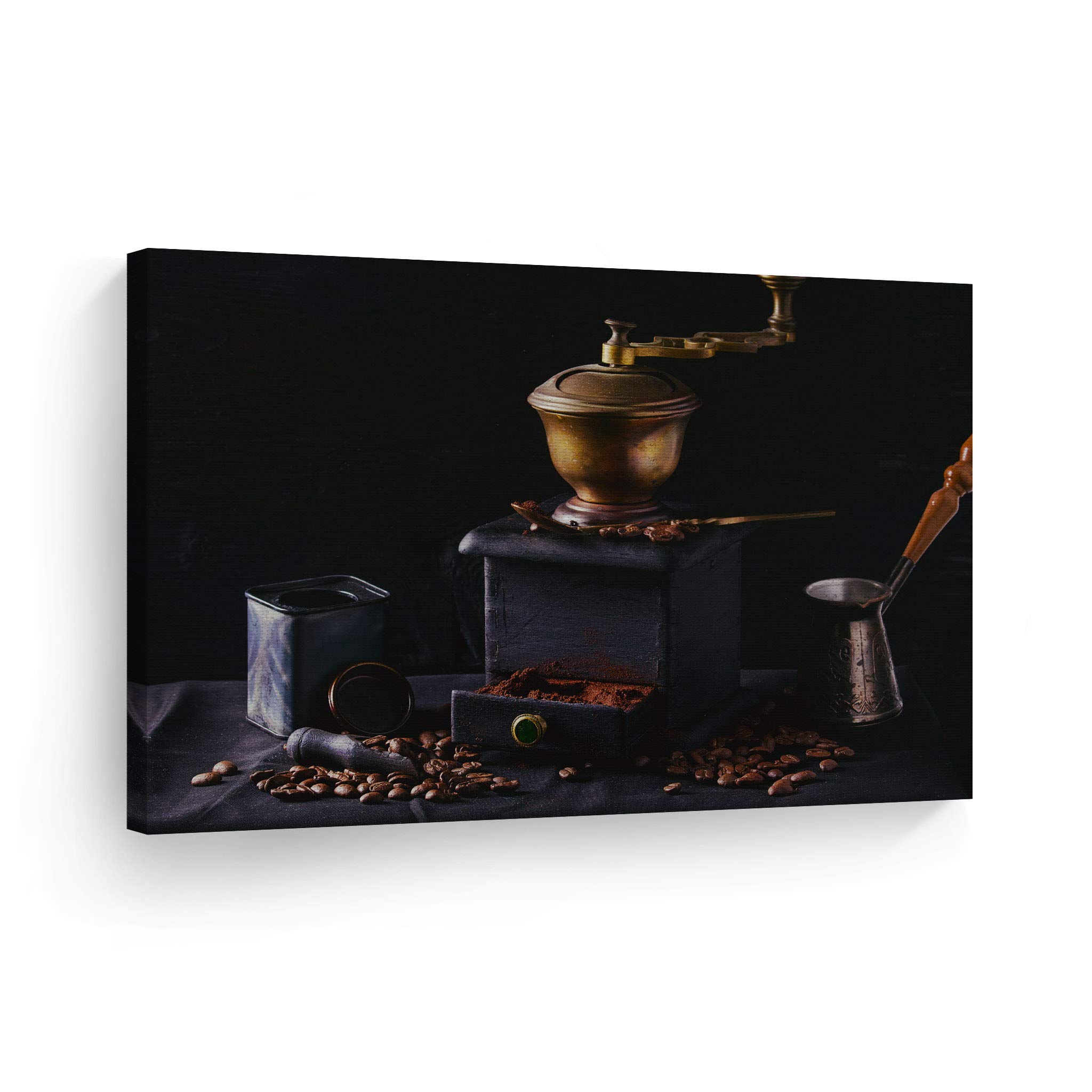 Vintage Turkish Coffee Pot & Grinder Canvas Wall Art Print - 30x40 Inch Smile Art Design for Kitchen, Cafe & Farmhouse Decor | Perfect Housewarming Gift & Restaurant Wall Decor | Ready to Hang for Coffee Shop & Dining Room Ambiance