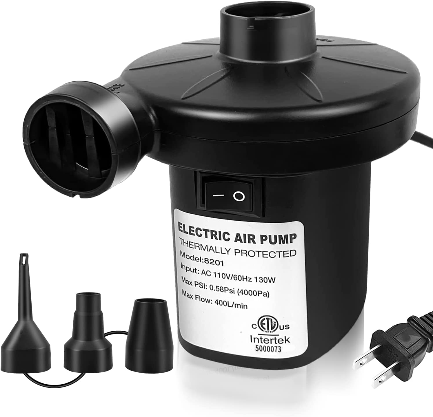 130W Electric Air Pump for Inflatables - Fast Inflator with 3 Nozzles for Air Mattress, Pool Floats & Toys | Portable AC Pump for Camping, Travel & Home Use