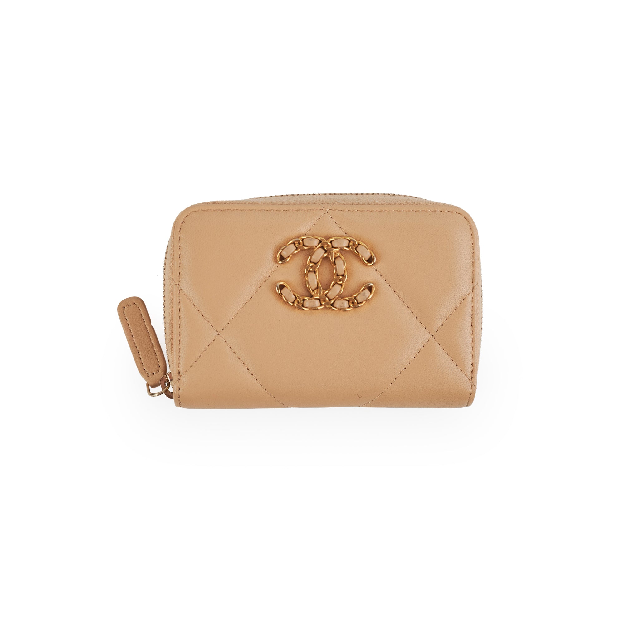 Chanel 19 Zip Cardholder Wallet in Beige - Luxury Leather Card Case for Women, Perfect for Everyday Use & Travel Essentials