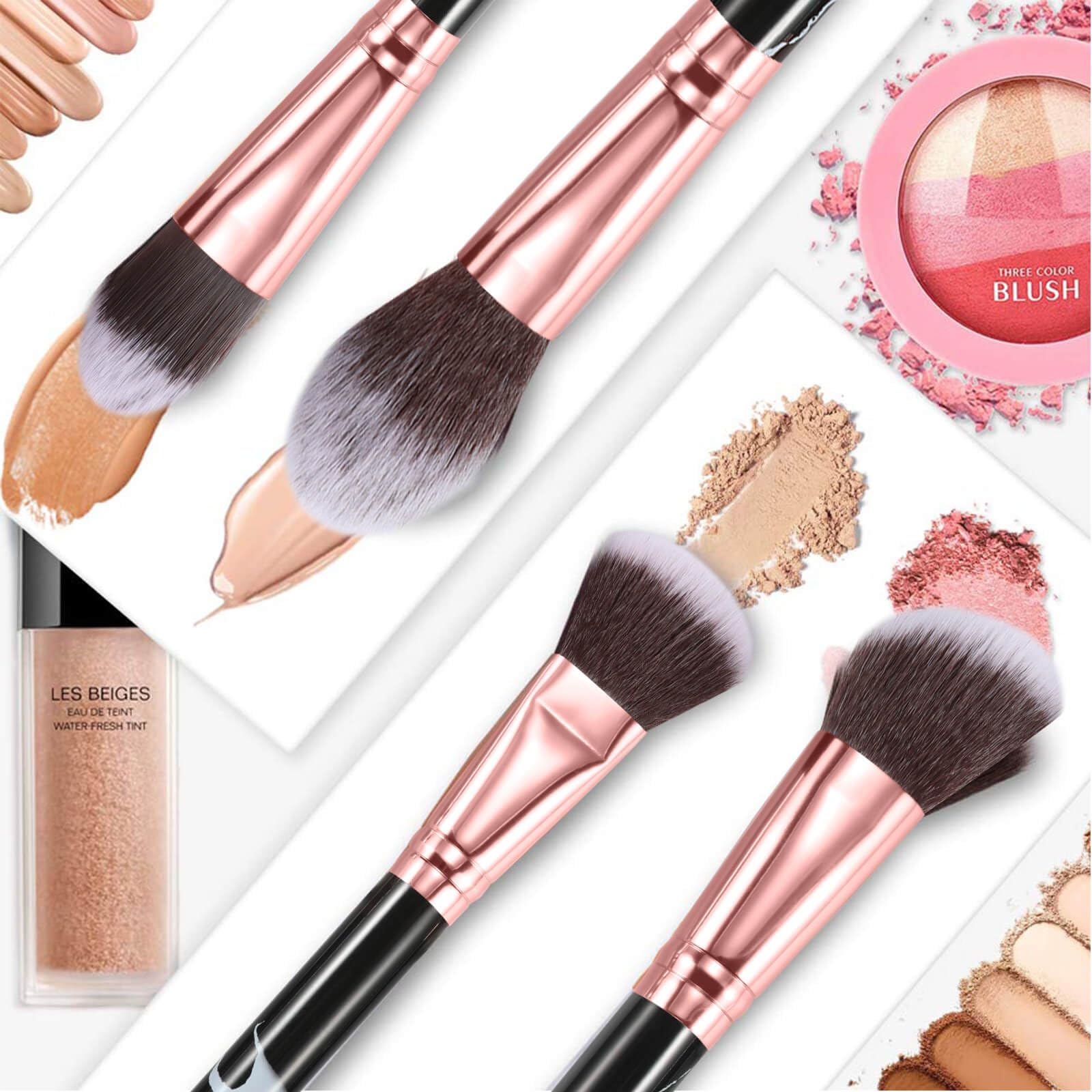 Professional Marble Makeup Brush Set - 10pcs Soft Synthetic Bristles with 2 Sponges & Cosmetic Bag | Odor-Free, Vegan & Cruelty-Free Makeup Tools for Foundation, Blending, Contouring | Perfect for Travel & Professional Makeup Artists (Black)