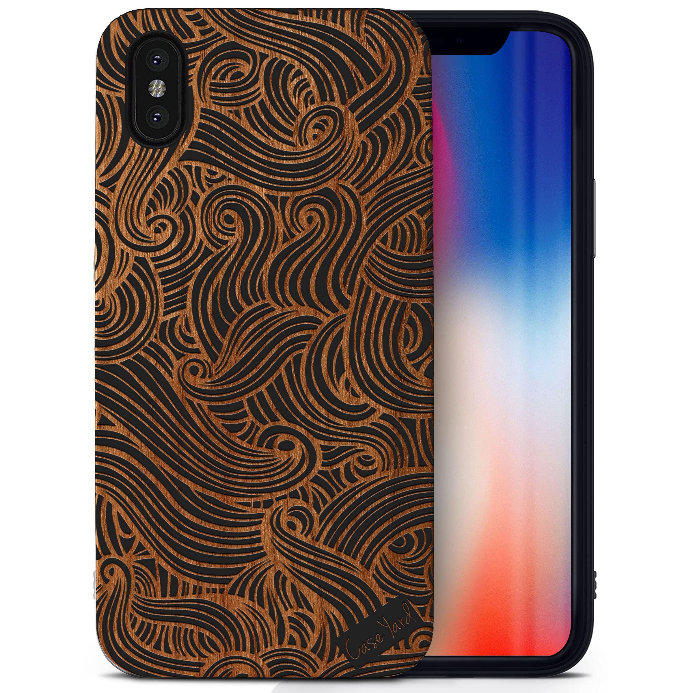 Wooden iPhone X Case - Laser Engraved Wave Design, Shockproof Slim Fit Protective Cover for Men & Women | Perfect for Outdoor Activities, Travel & Everyday Use