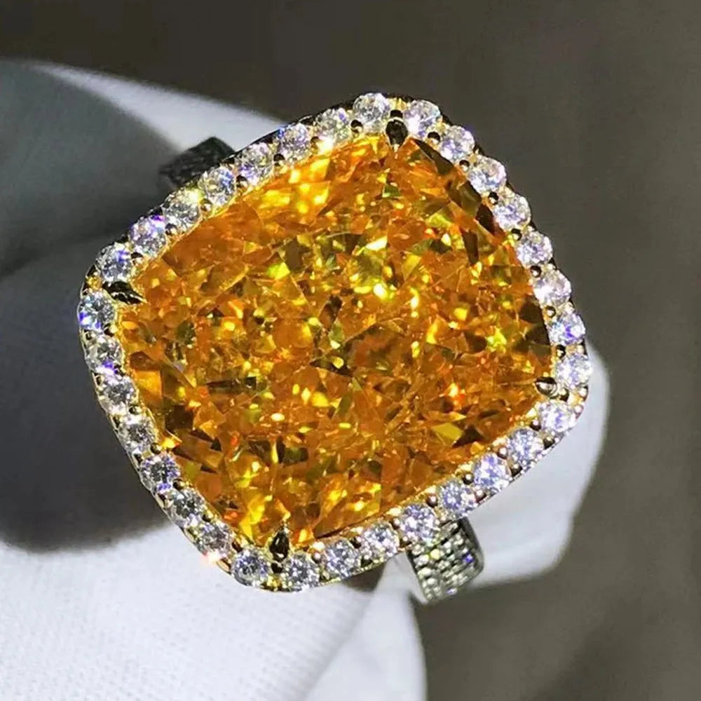 WUIHA Genuine 925 Sterling Silver 8CT Fancy Vivid Yellow Sapphire & Synthetic Diamond Ring for Women | Anniversary Gift | Elegant Jewelry for Weddings, Parties & Special Occasions