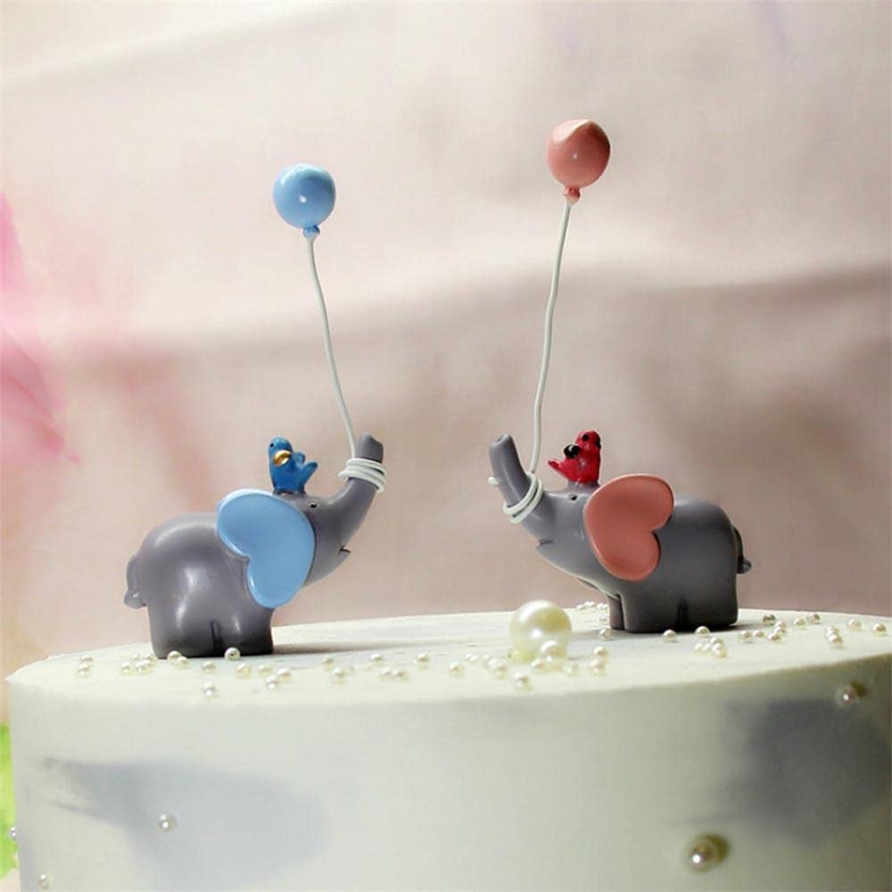 Blue & Pink Elephant with Balloons Cake Toppers - 1 Pair Adorable Baby Shower & Kids Birthday Cake Decorations - Perfect for Gender Reveal, First Birthday, and Nursery Themed Parties