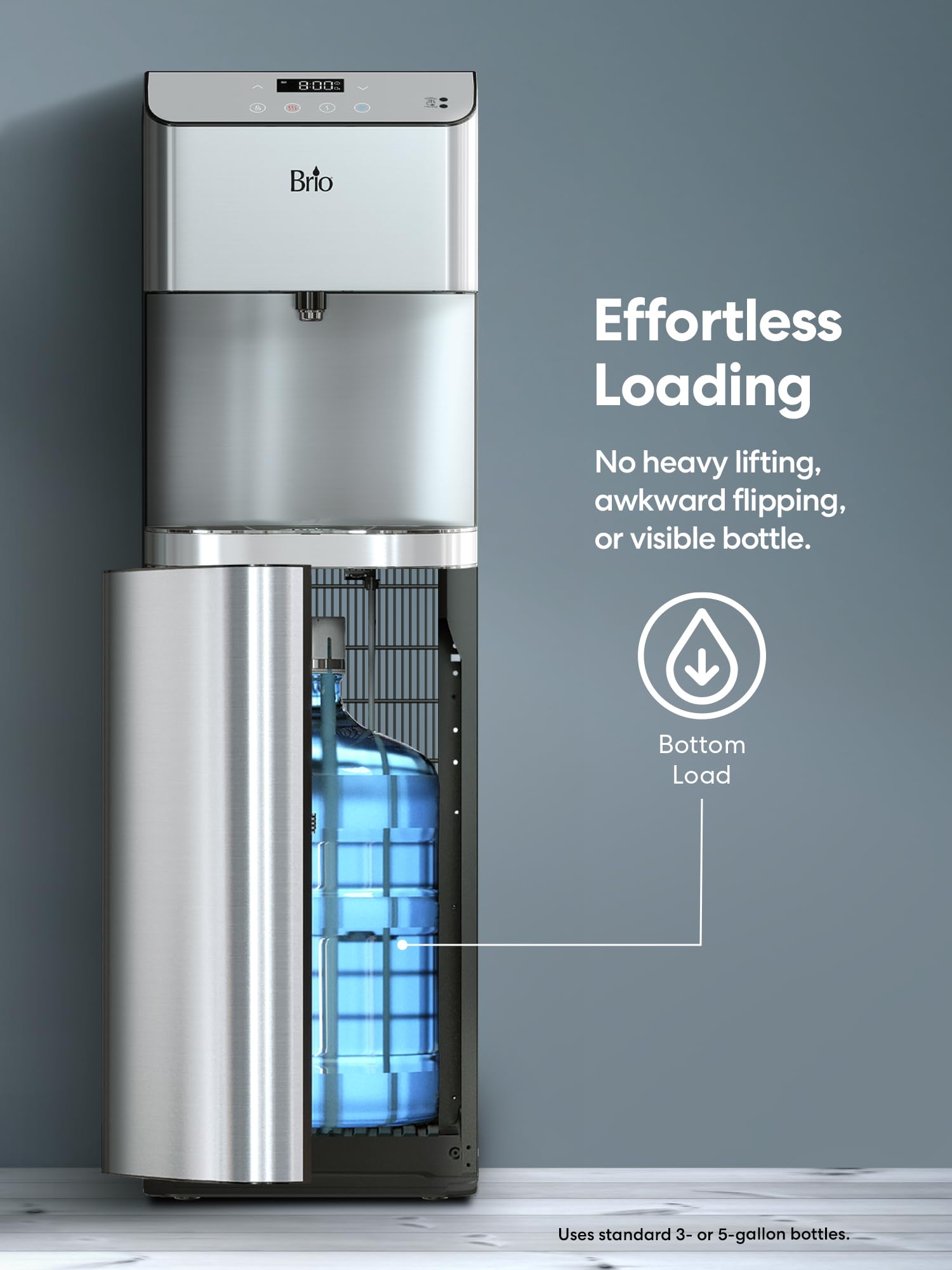 Brio Moderna Touchless Bottom Load Water Cooler Dispenser - Self-Cleaning, Motion Sensor, 3 Temperature Settings, Child Safety Lock, 3/5 Gallon Bottle Capacity, Digital Display with LED Light - Perfect for Home, Office, and Kitchen Use