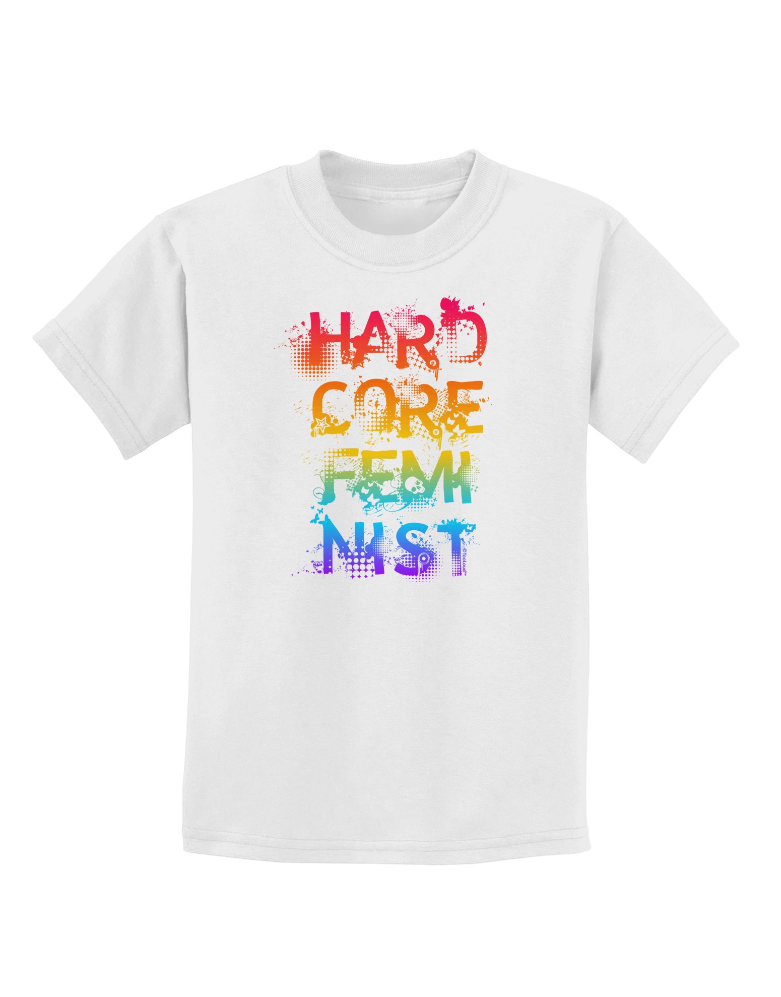 TOOLOUD Hardcore Feminist Rainbow Graphic T-Shirt for Kids - Feminist Pride Apparel for Girls & Boys - Perfect for Pride Month, Women's Rights Events & Everyday Wear