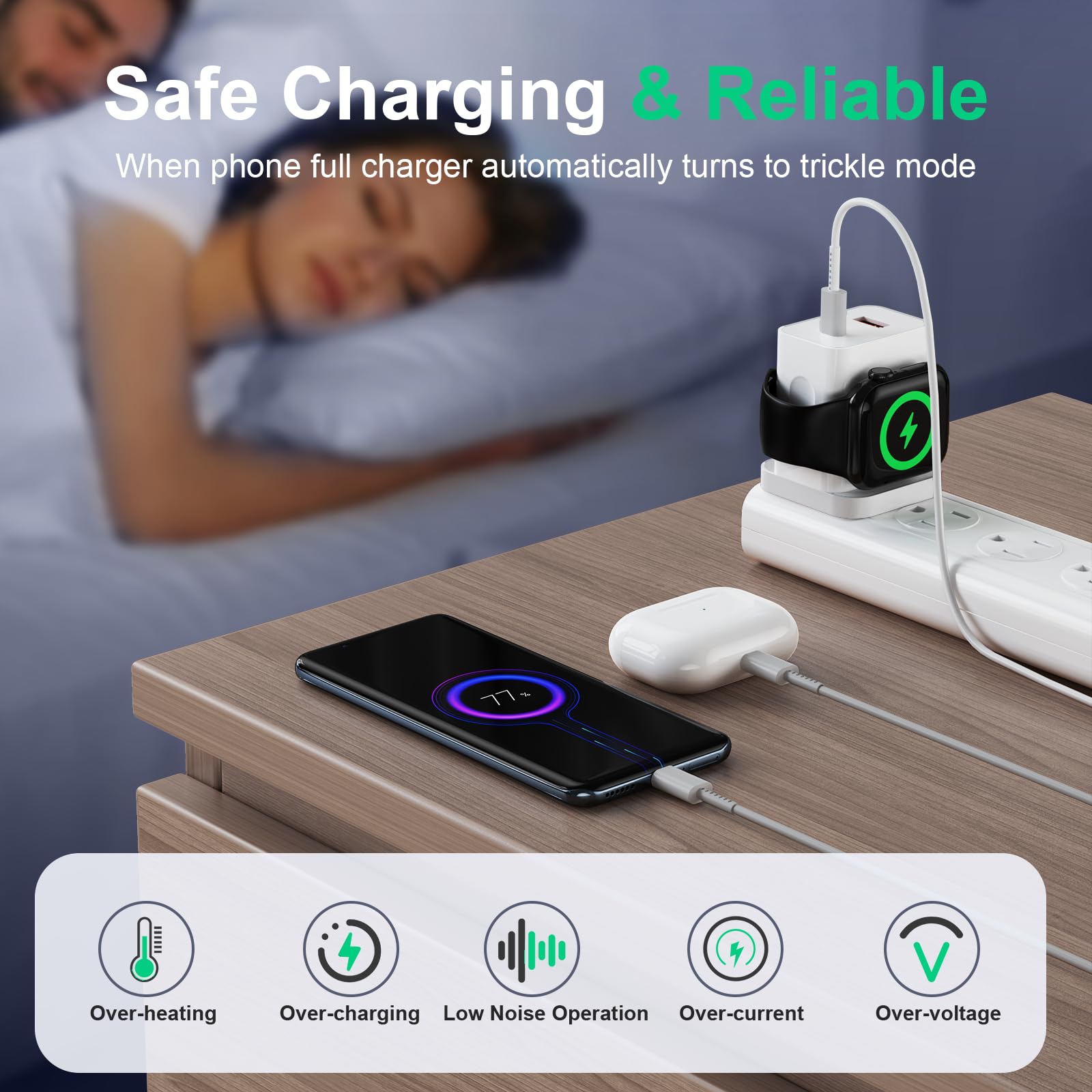 Upgraded 3-in-1 Apple Watch Charger with 20W Fast Charging - Magnetic Wireless Charger for iPhone & Apple Watch Series 10/9/8/Ultra/7/6/5/4/3 - Dual Port Wall Charger for Home, Office & Travel Use