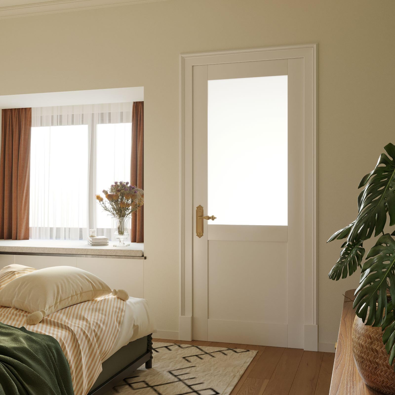 WINSTELLAR 32x80 Frosted Tempered Glass Interior Door Slab - Paintable Shaker Style for Living Room, Pantry & Laundry - Prehung, Pocket, French & Barn Door Ready - White Prefinished - Perfect for Modern Homes & Office Spaces