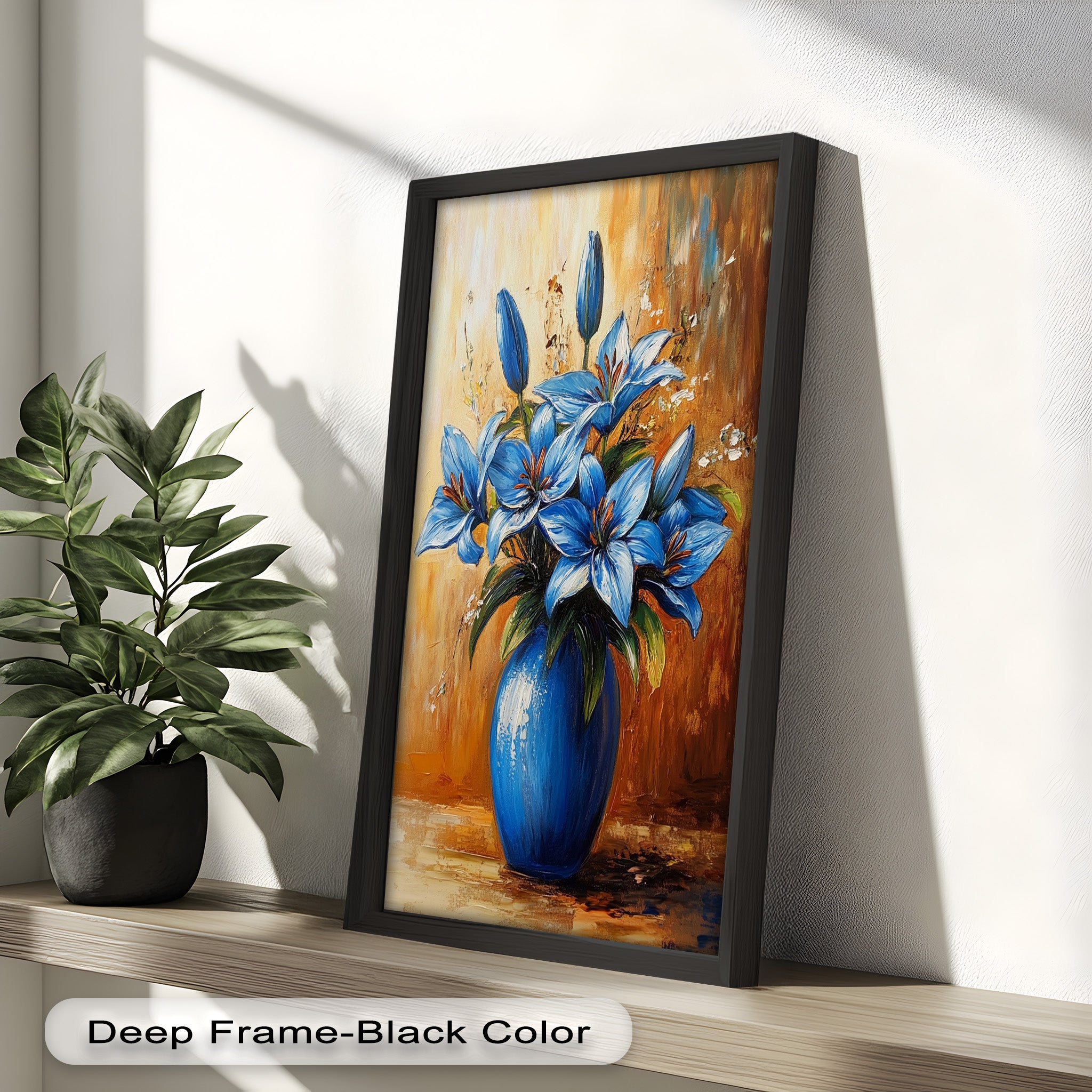 Azure Blossoms in Blue Vase - Hand-Painted Floral Oil Canvas Artwork for Living Room Decor | Wall Art for Home & Office