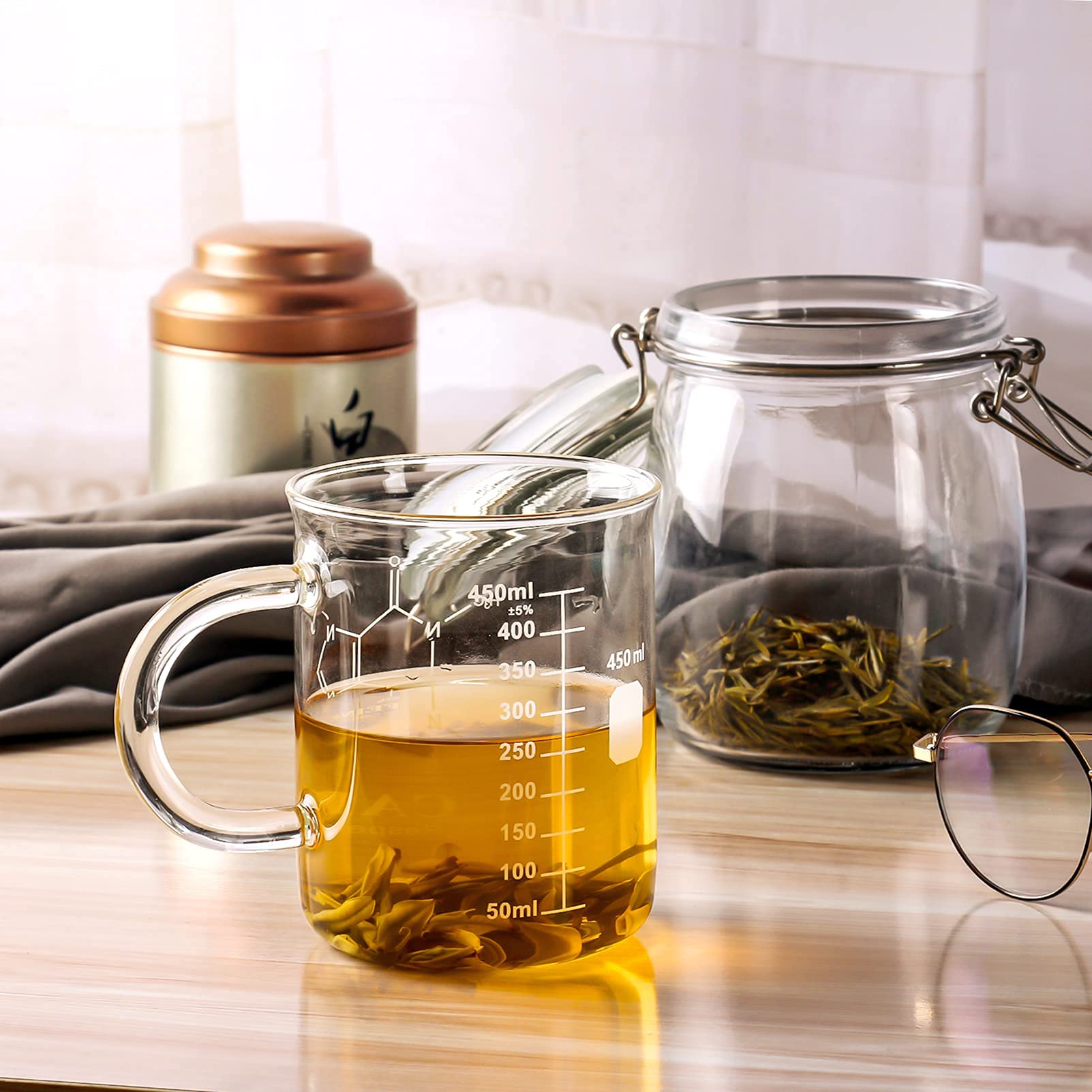 Caffeine Beaker Mug - 16oz Borosilicate Glass Coffee Cup for Lab & Home Use