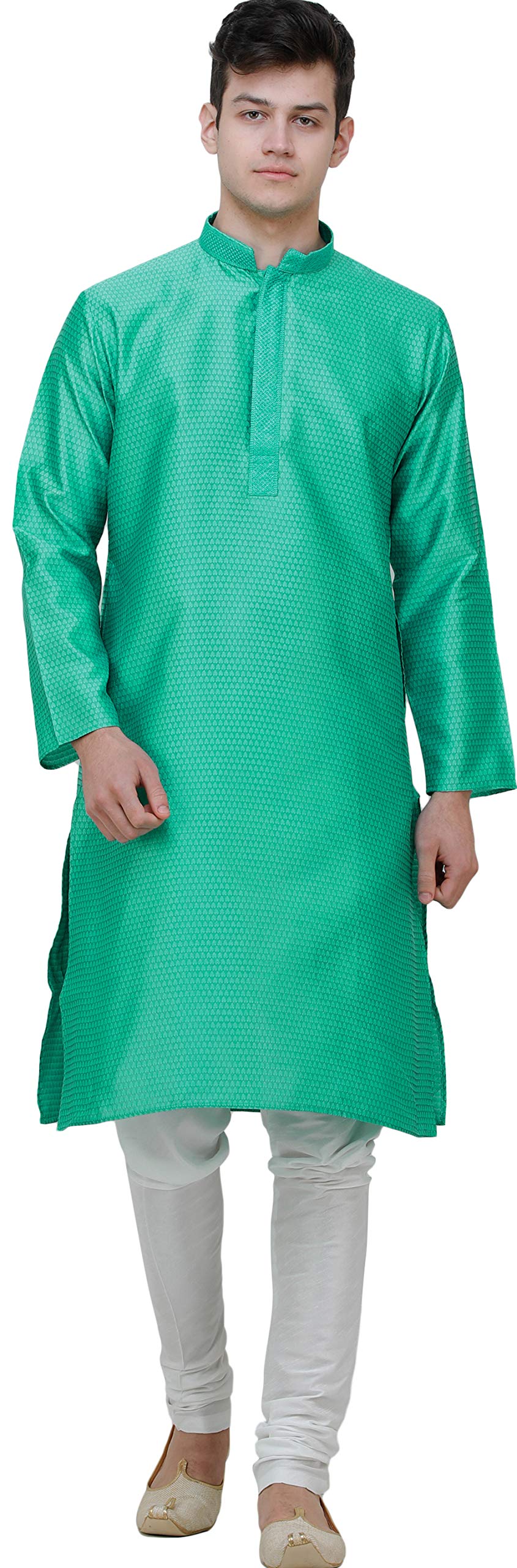 Elegant Wedding Kurta Pajama Set - Embroidered Collar & Jacquard Woven Paan Leaves Design | Perfect for Indian Weddings, Festivals & Special Occasions