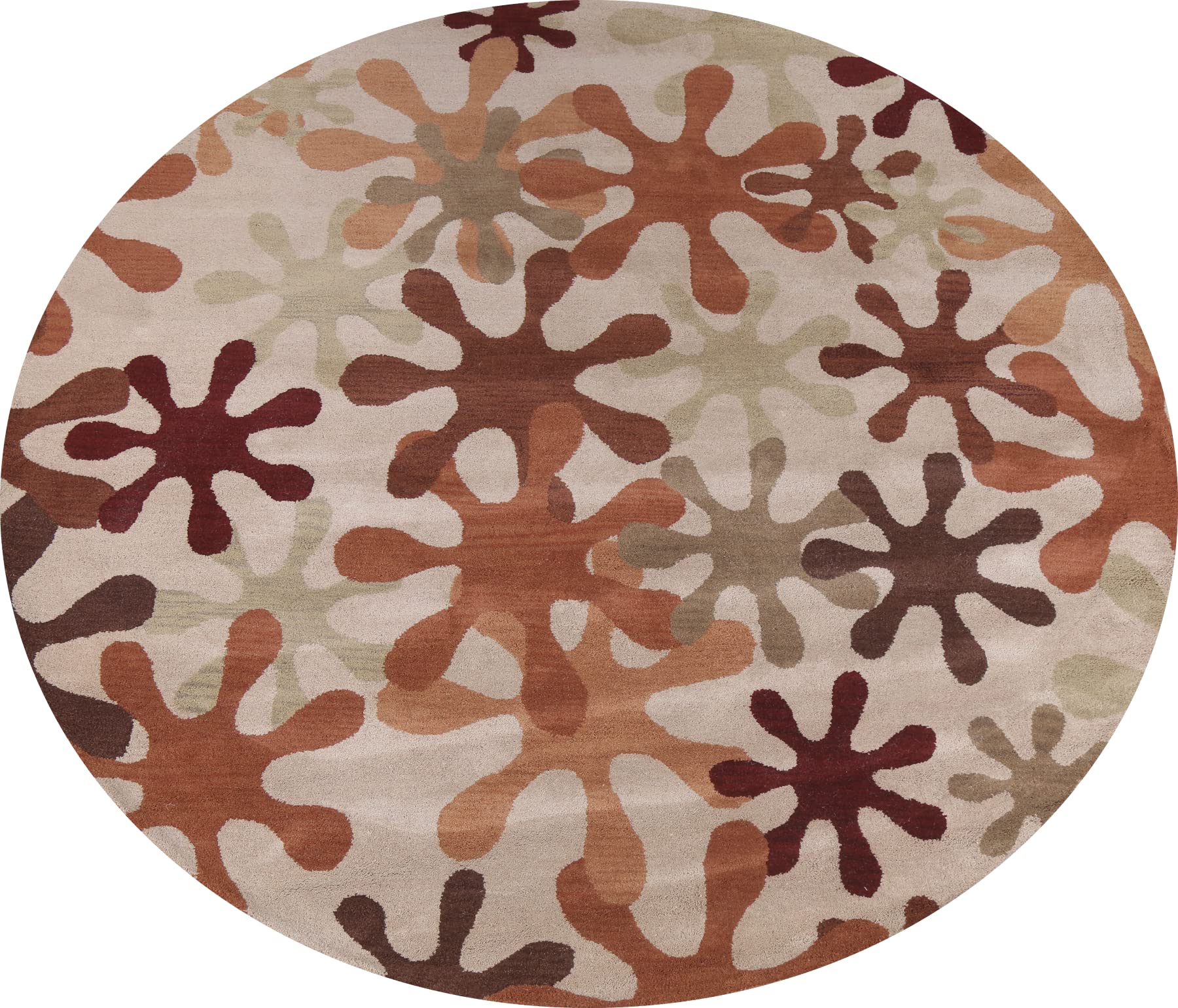 Hand-Tufted Ivory Geometric Round Agra Oriental Wool Area Rug 8x8 - Perfect for Living Room, Bedroom & Office Decor