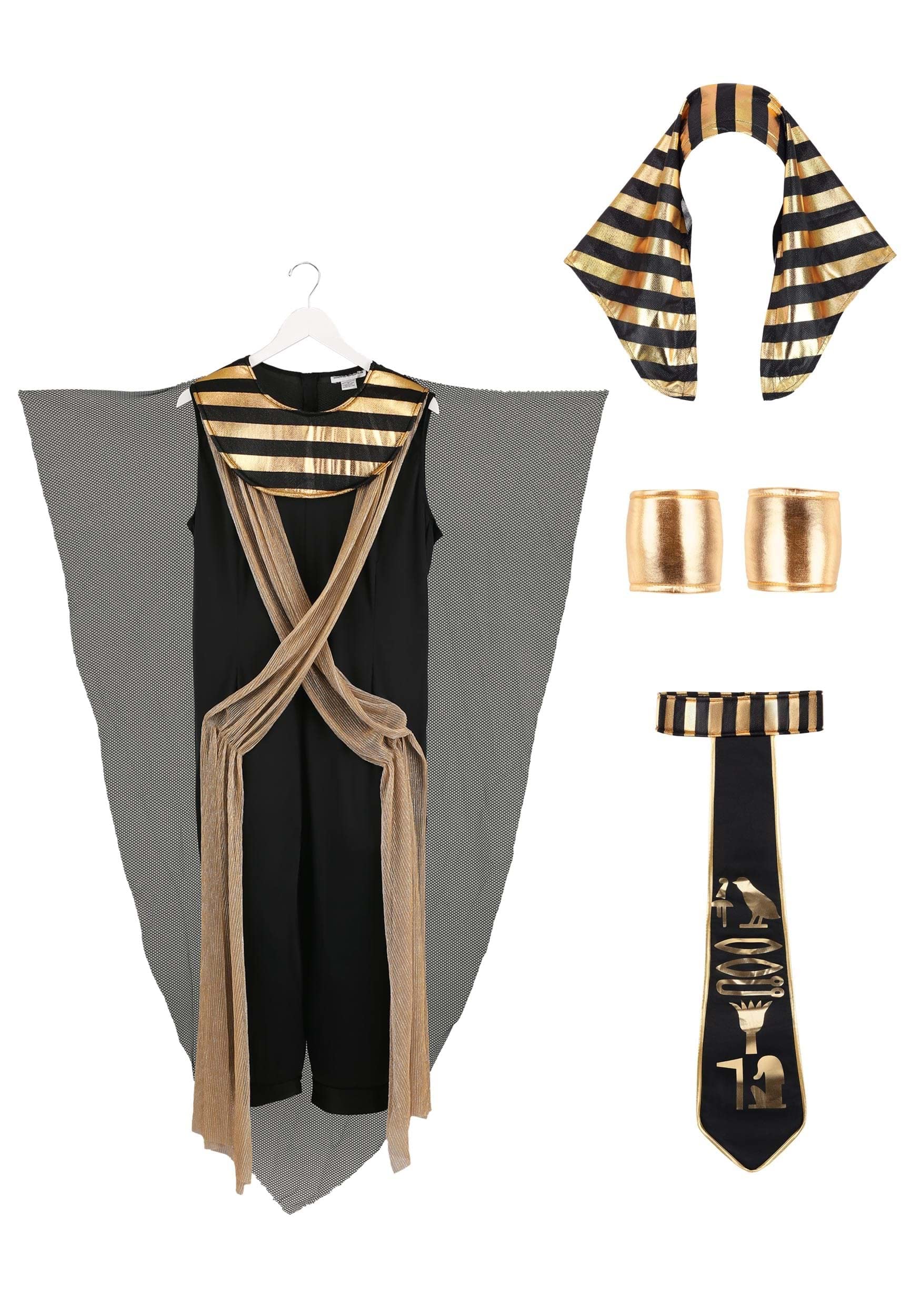 Premium Black & Gold Egyptian Pharaoh Costume for Men - Authentic Halloween Outfit for Cosplay, Themed Parties & Historical Reenactments