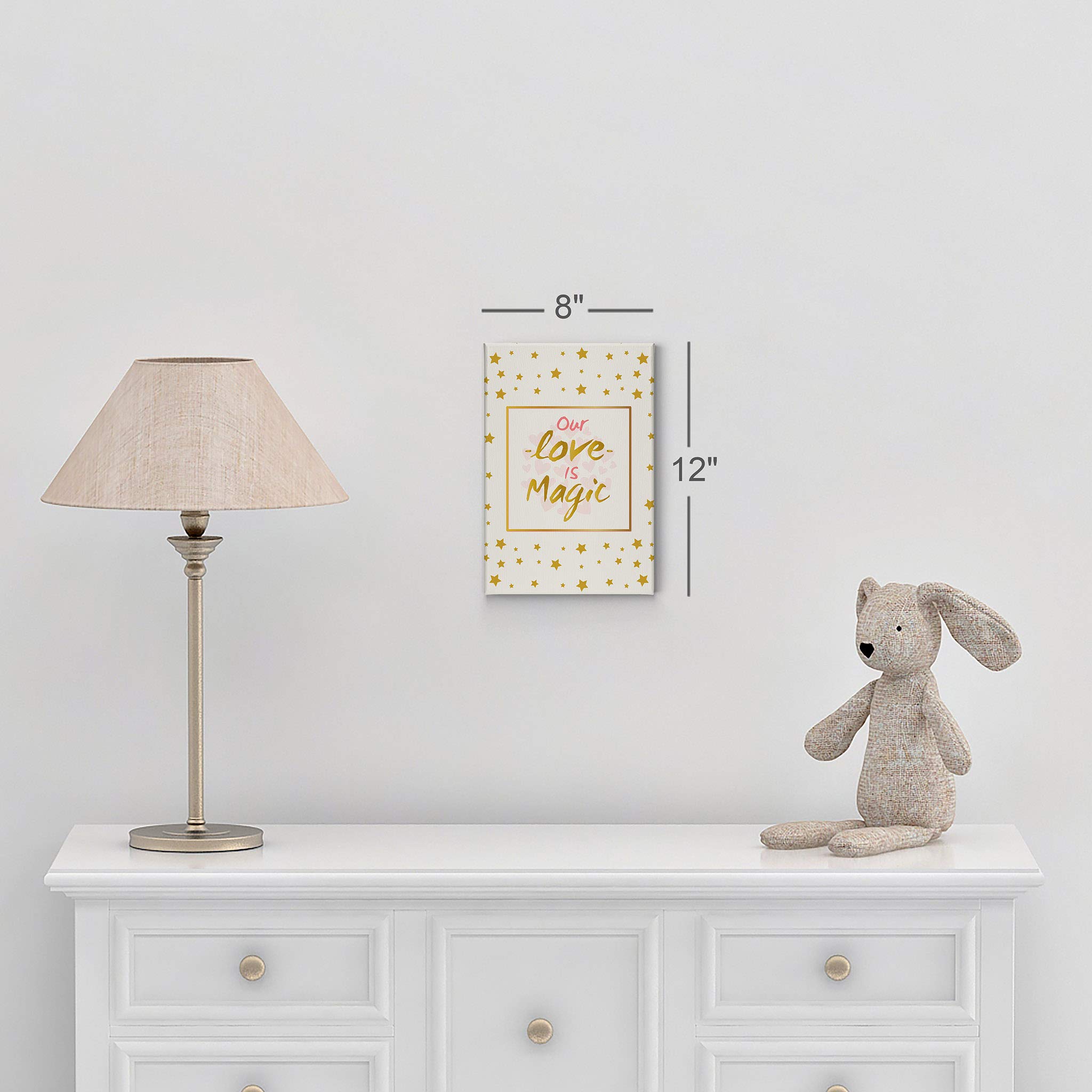 Our Love is Magic Quote Wall Art - Golden Stars Background Canvas Print (40x30) | Nursery Decor, Kids Room Decor, Baby Room Wall Art | Ready to Hang, Made in USA | Perfect for Nursery, Bedroom & Playroom Decorations