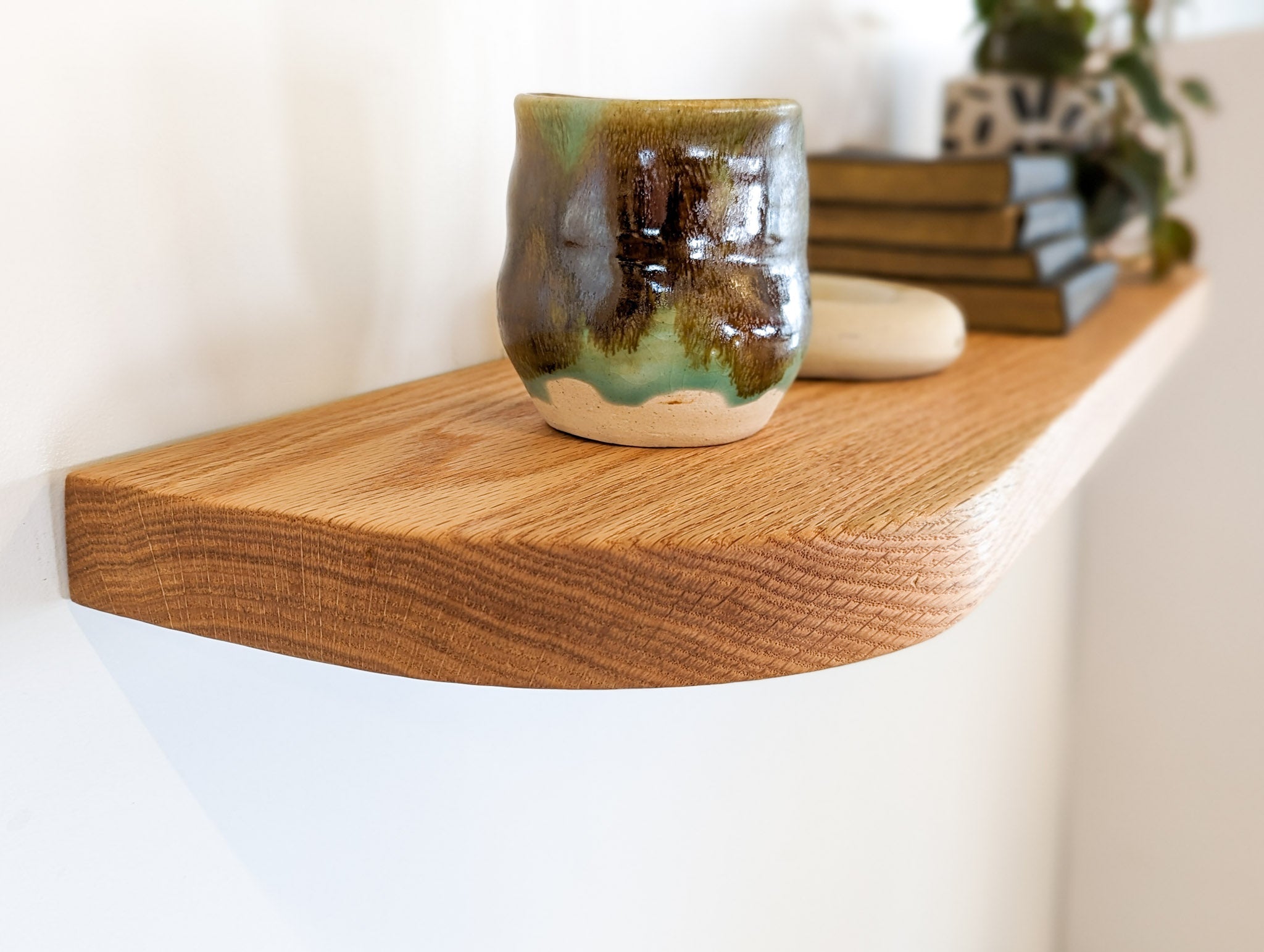Thick Oak Floating Shelf with Rounded Corner - 33 x 10 Inches - Rustic Wood Wall Shelf for Living Room, Kitchen, Bathroom & Office Decor