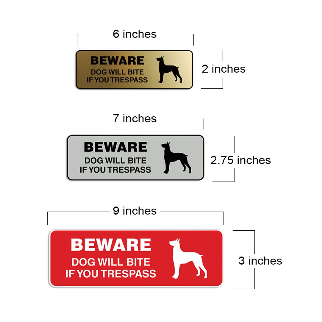 Standard Beware Dog Will Bite Sign (Black) - Small Aluminum Warning Sign for Aggressive Dogs - Perfect for Fences, Gates, and Yards to Prevent Intruders