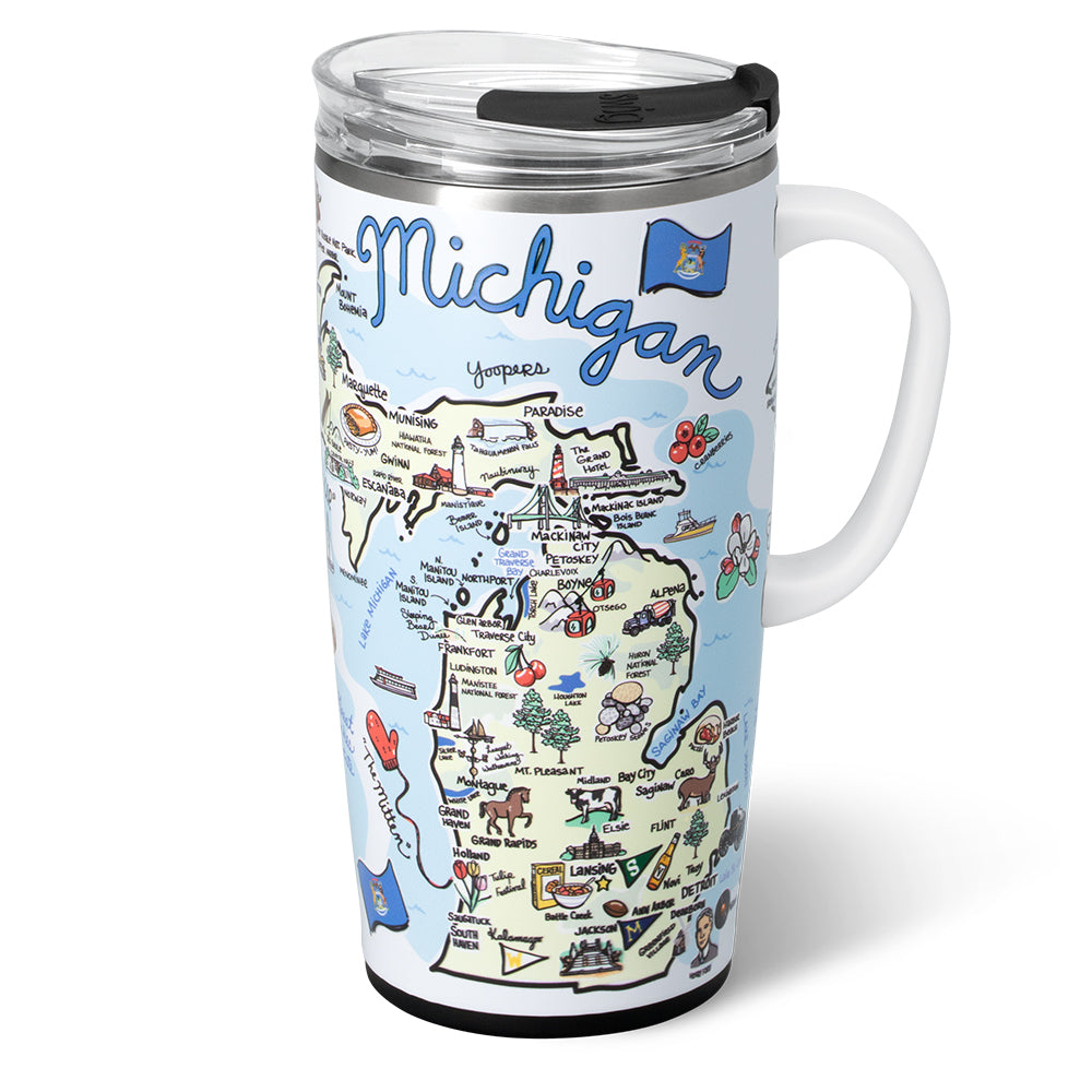 22oz Michigan Insulated Travel Mug - Stainless Steel Coffee Tumbler with Lid for Hot & Cold Drinks - Perfect for Commuting, Camping & Outdoor Adventures