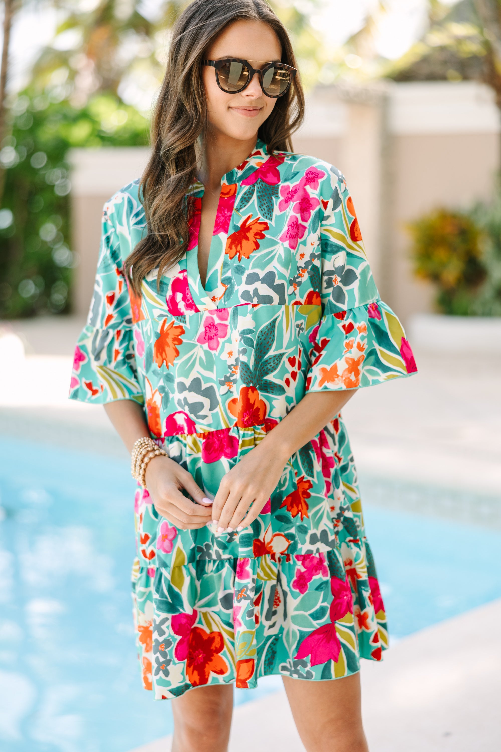 Elegant Jade Green Floral Dress for Women - Perfect for Summer Weddings, Garden Parties & Date Nights