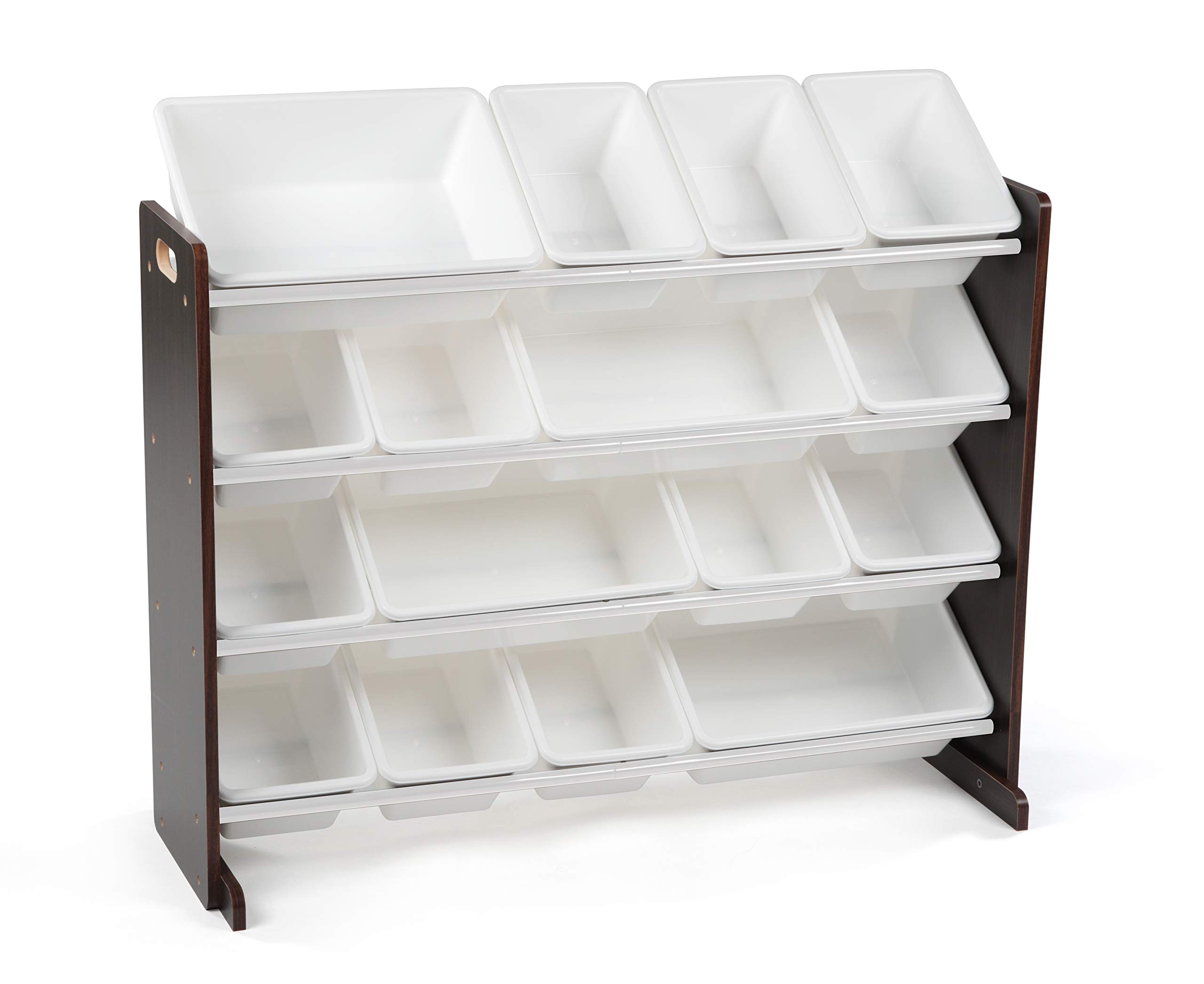 Humble Crew 16-Bin Toy Storage Organizer with White/Espresso Bins - Kids Room Organization, Playroom Storage & Closet Organizer for Toys, Books & Clothes