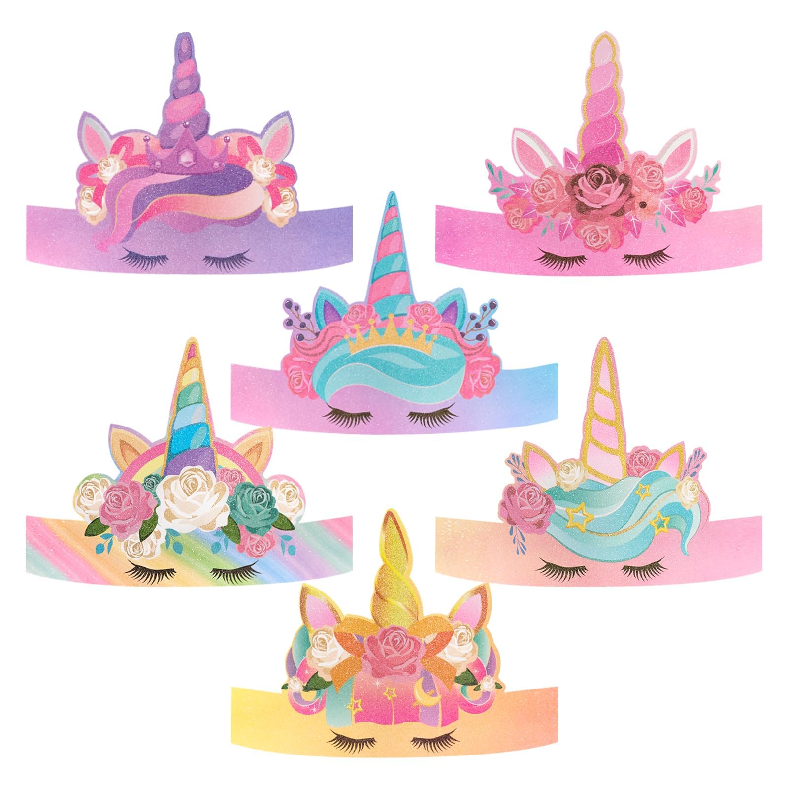 WERNNSAI 12-Pack Unicorn Party Crowns for Kids - Glitter Paper Princess Tiara Headbands, Birthday Party Decorations, Classroom Supplies & Costume Accessories | Perfect for Unicorn Themed Parties, Dress-Up Play & School Events