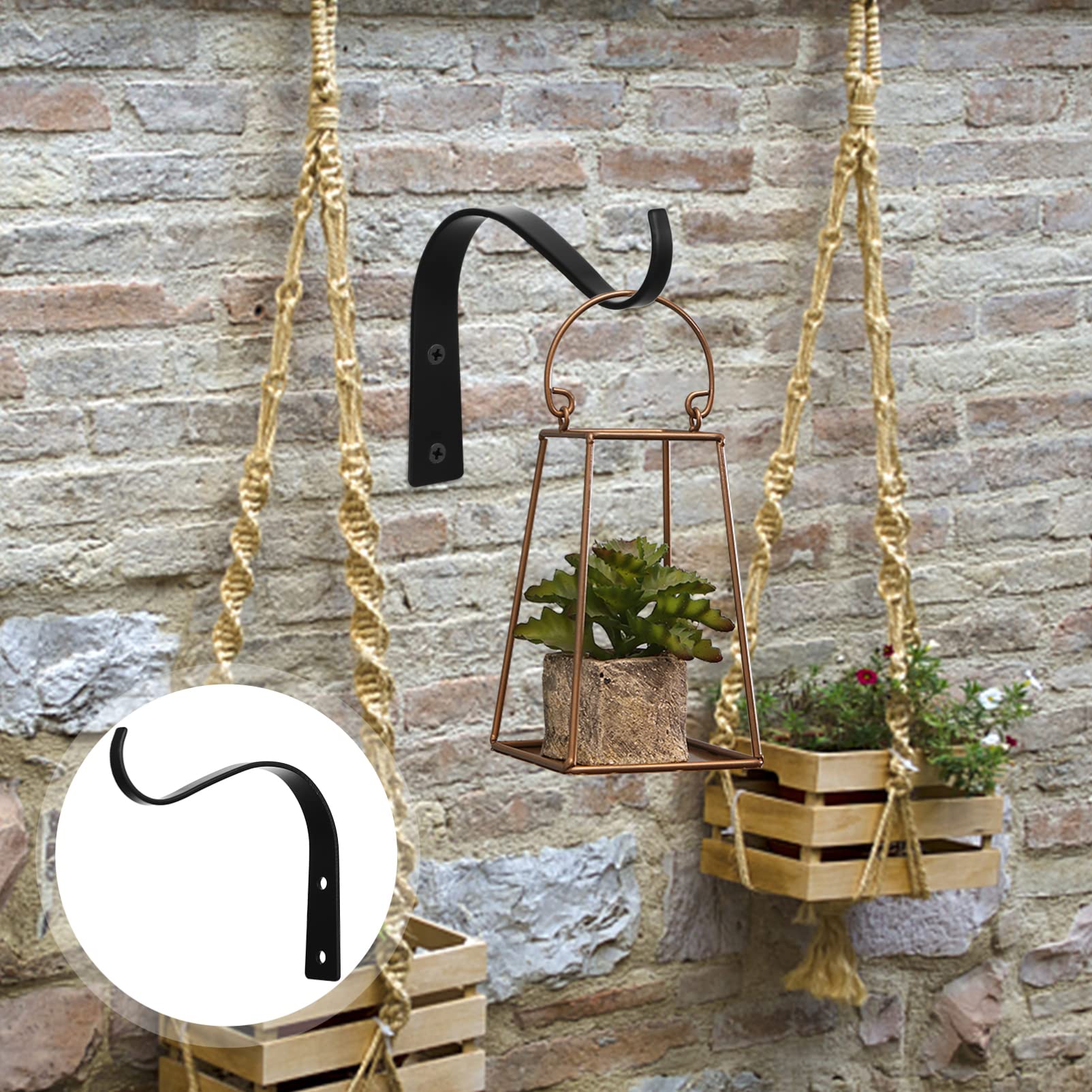 Yardwe 2 Pack Black Wrought Iron Hanging Basket Hooks - Heavy Duty Metal Plant Hangers for Flower Pots, Lanterns & Bird Feeders - Perfect for Garden, Patio, Porch & Indoor Decor