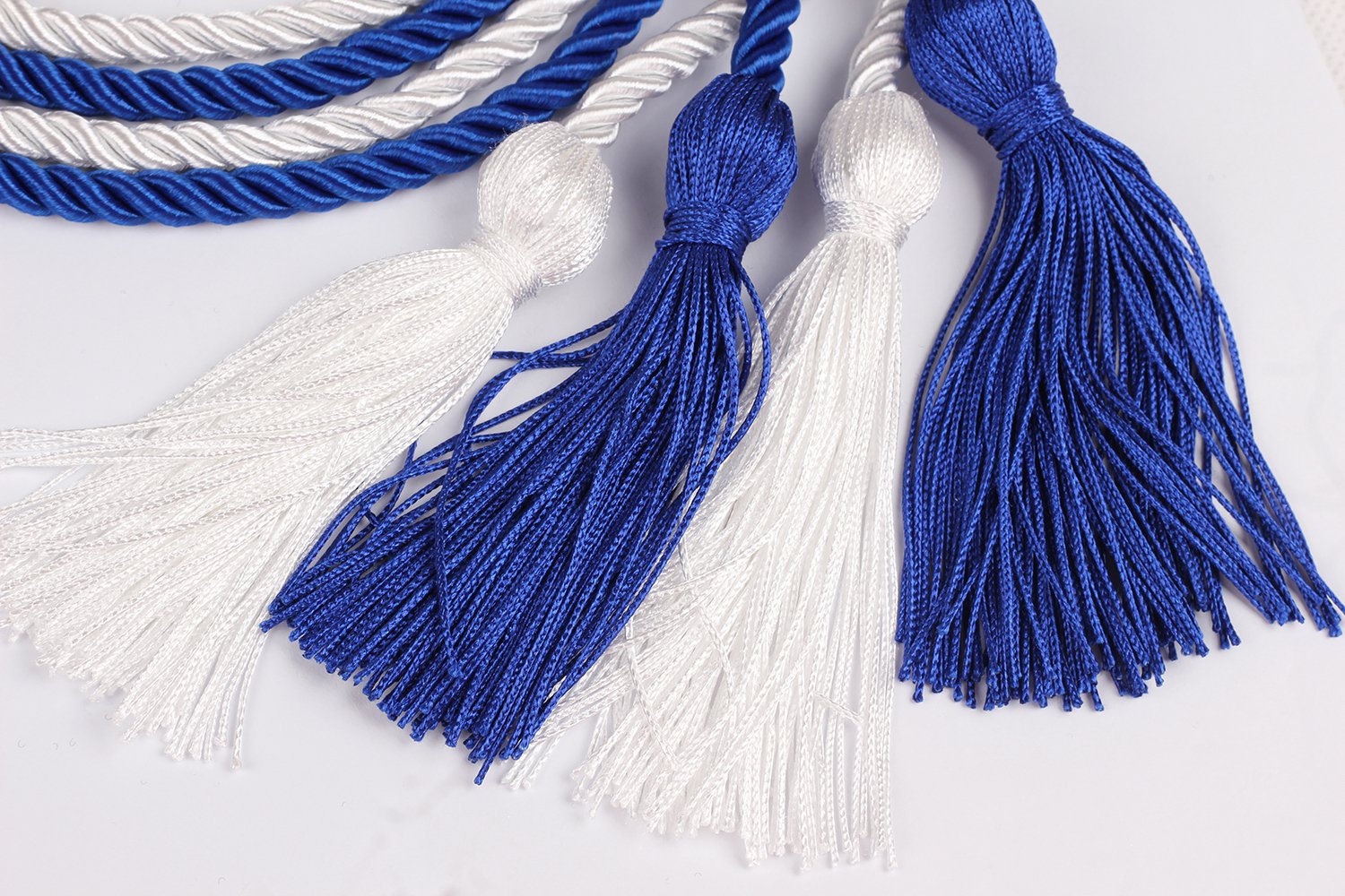Royal Blue and White Double Graduation Honor Cords - 68 Inch Long for High School & College Commencement Ceremonies