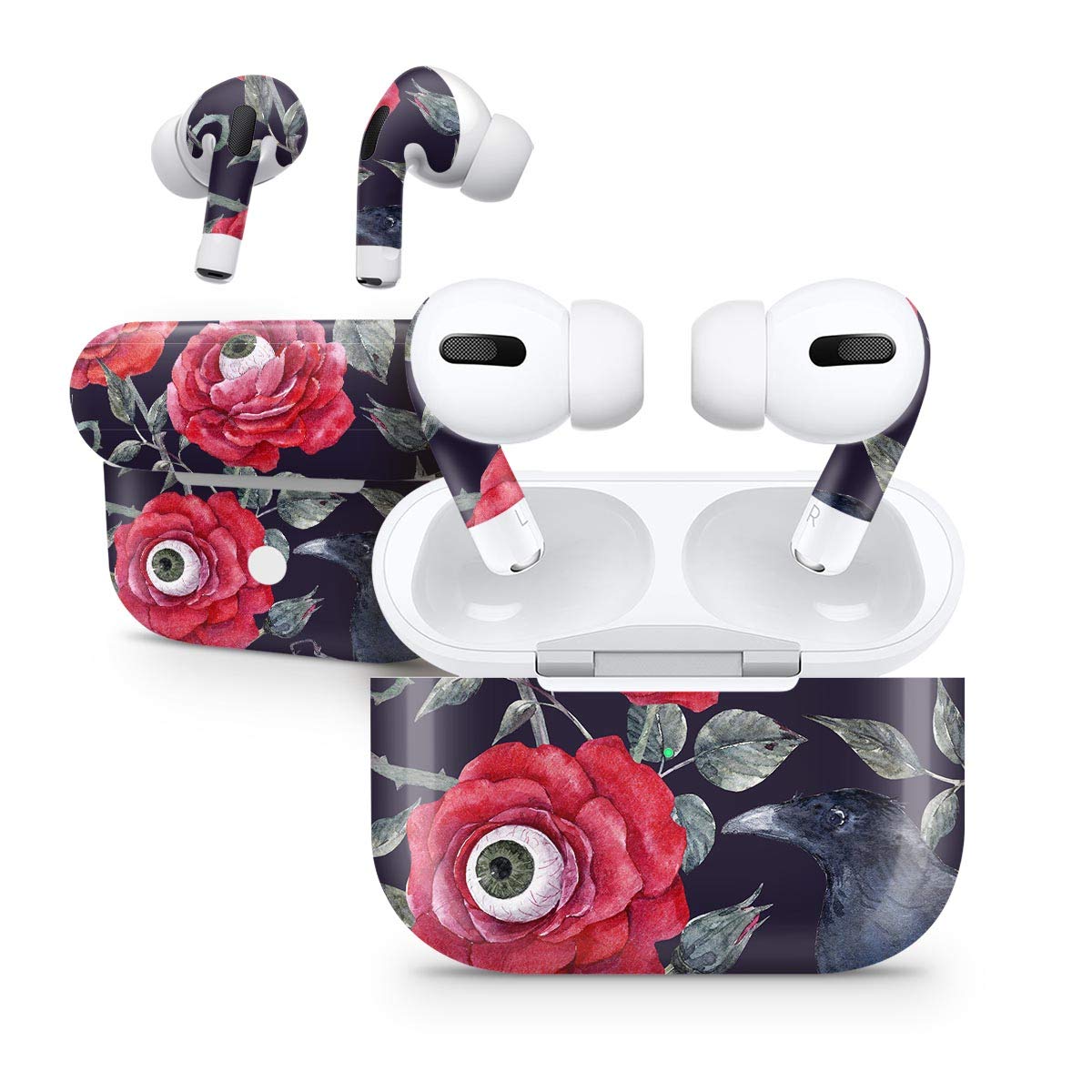 Abstract Roses with Eyes Vinyl Skin Decal | Full-Body Wrap Kit for Apple AirPods 2nd Generation | Compatible with Wireless Bluetooth Headphones | Perfect for Personalization, Protection, and Style Enhancement